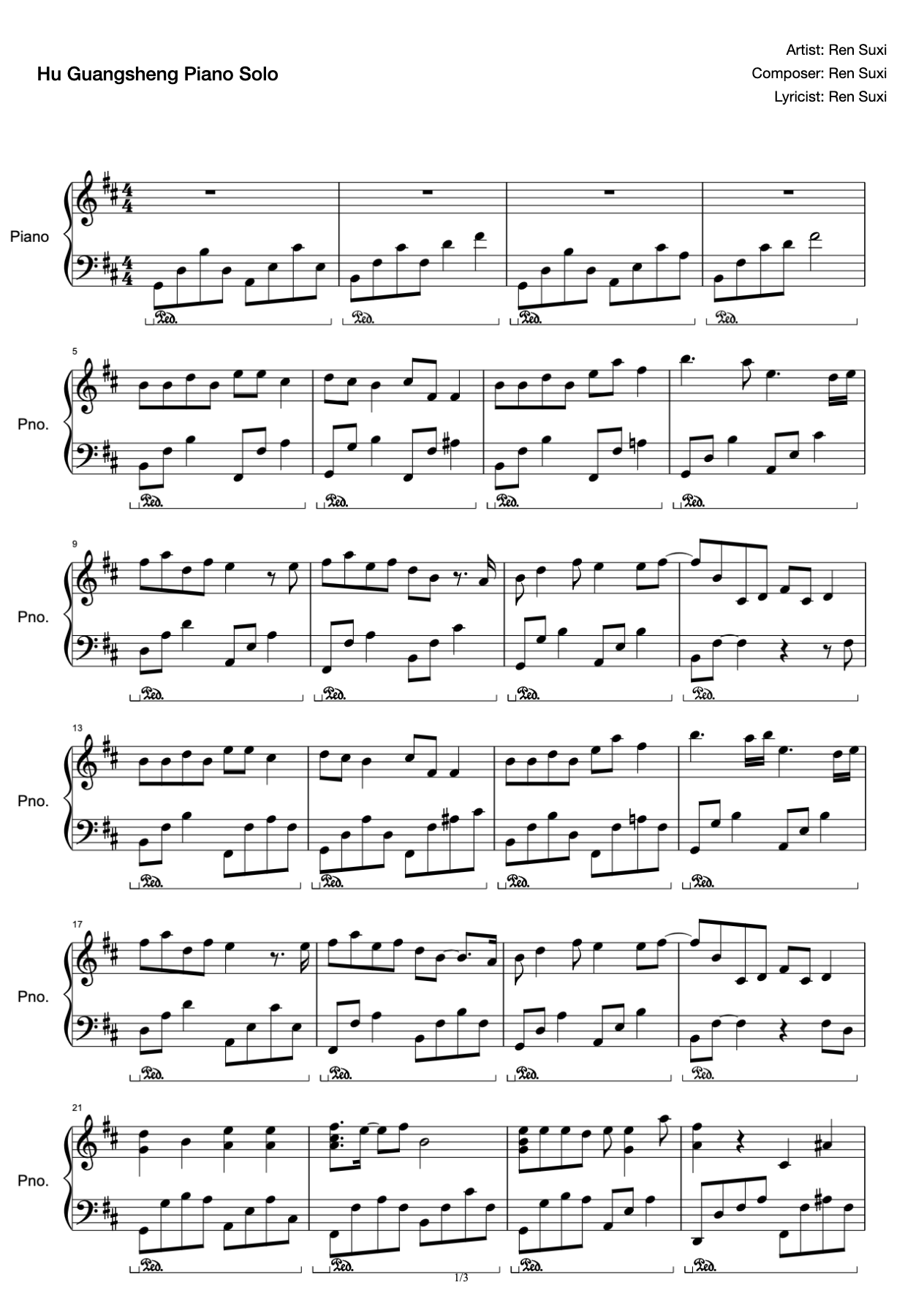 Adapted by Hu Guangsheng for piano and Liu Yang preview