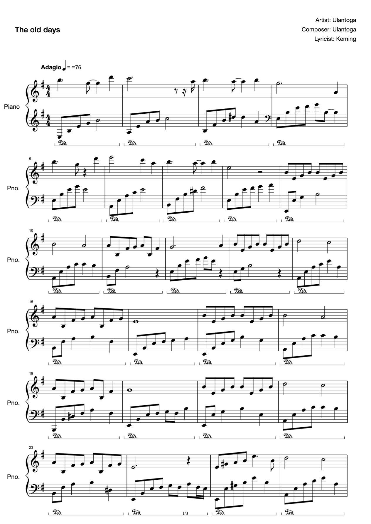 Past Time Piano Solo Adapted by Liu Yang preview