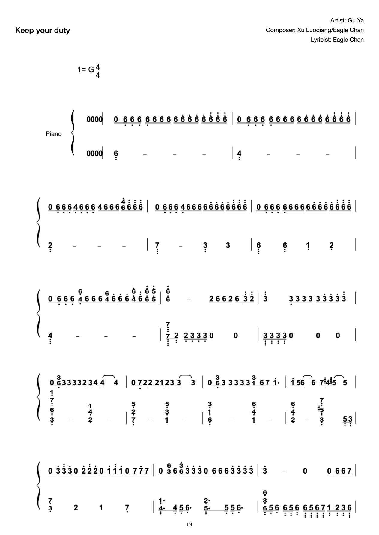 Safety and duty-Gu Ya-playing score preview