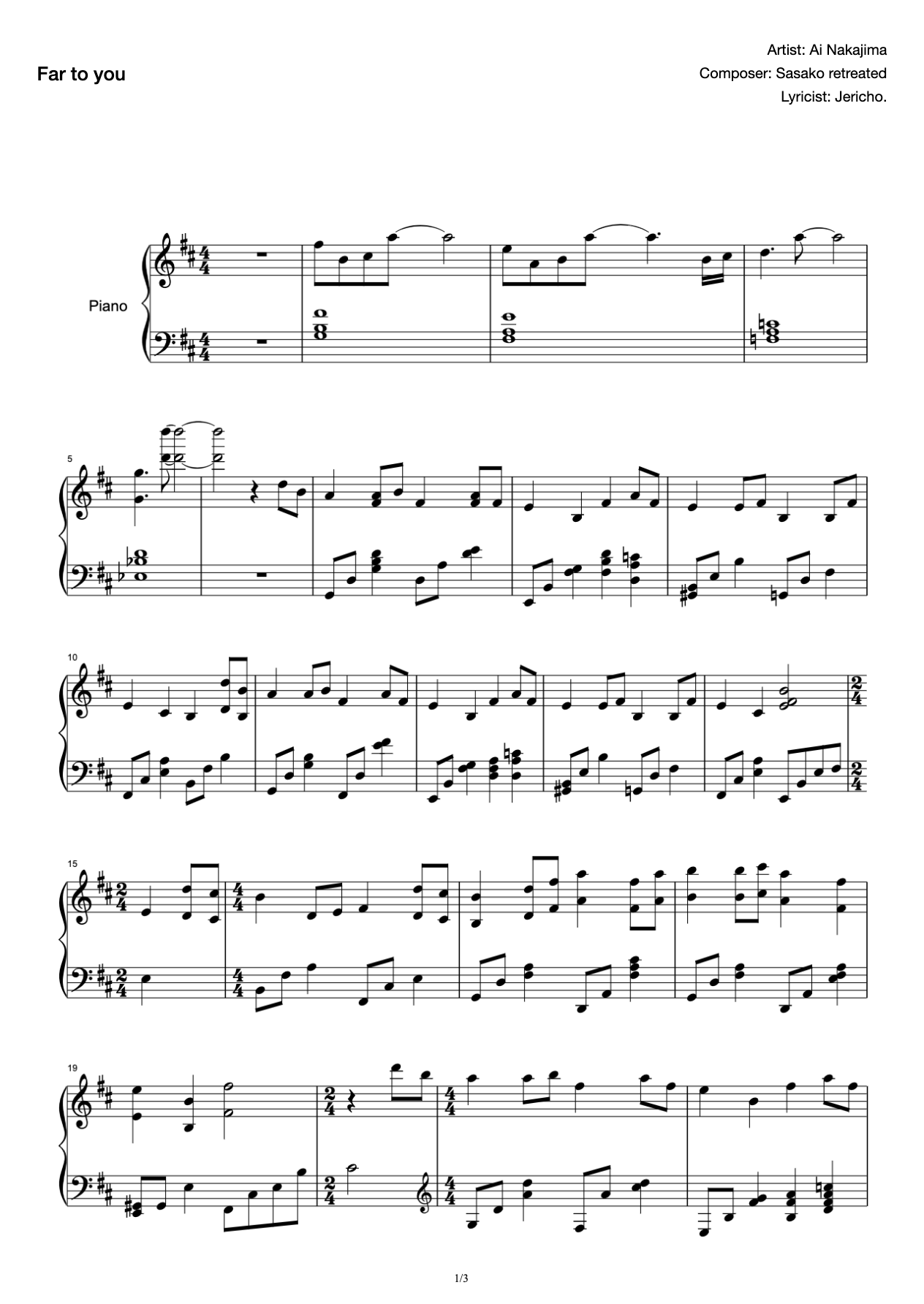 Far To You Love Nakajima-Playing Sheet preview