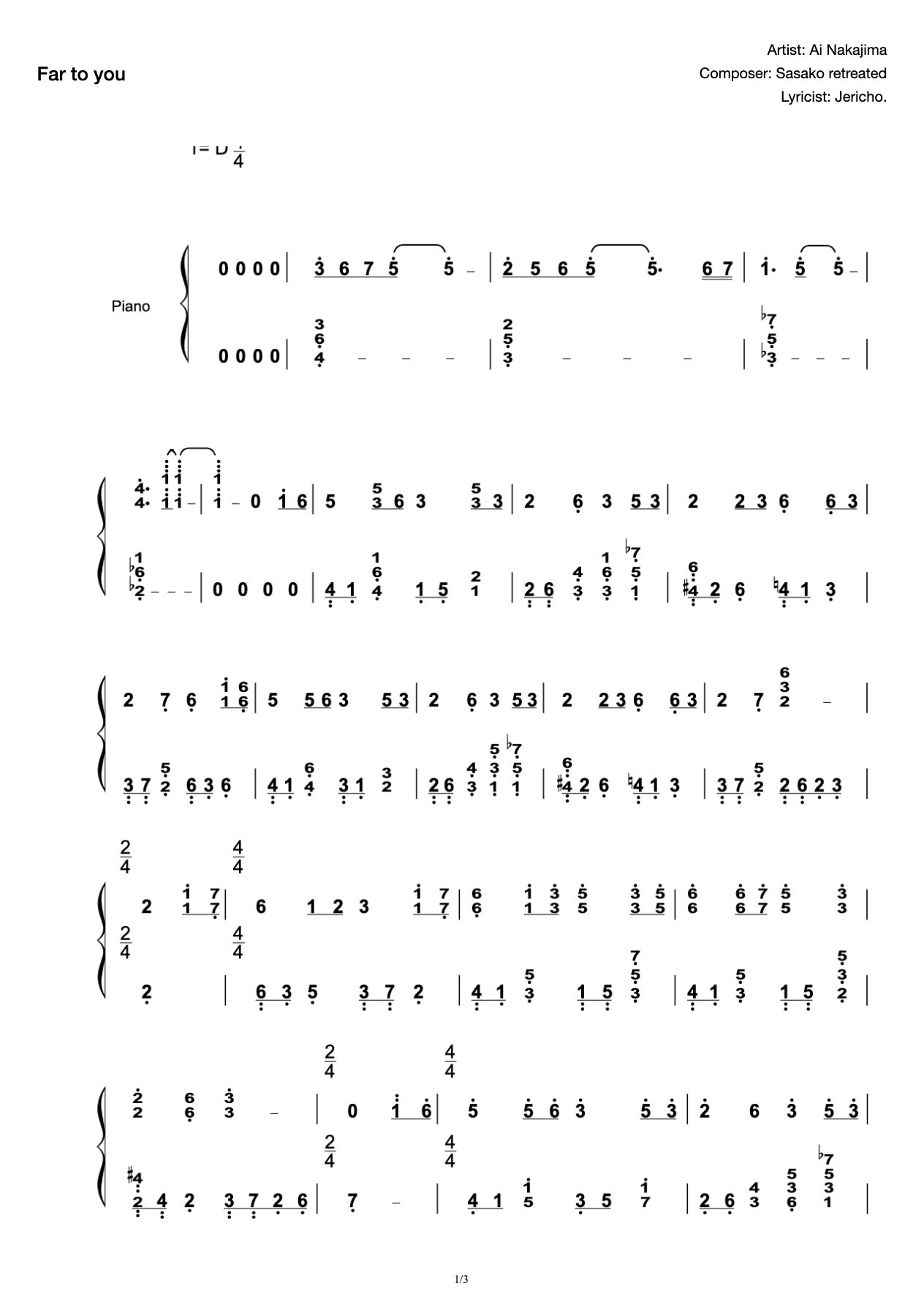 Far To You Love Nakajima-Playing Sheet preview