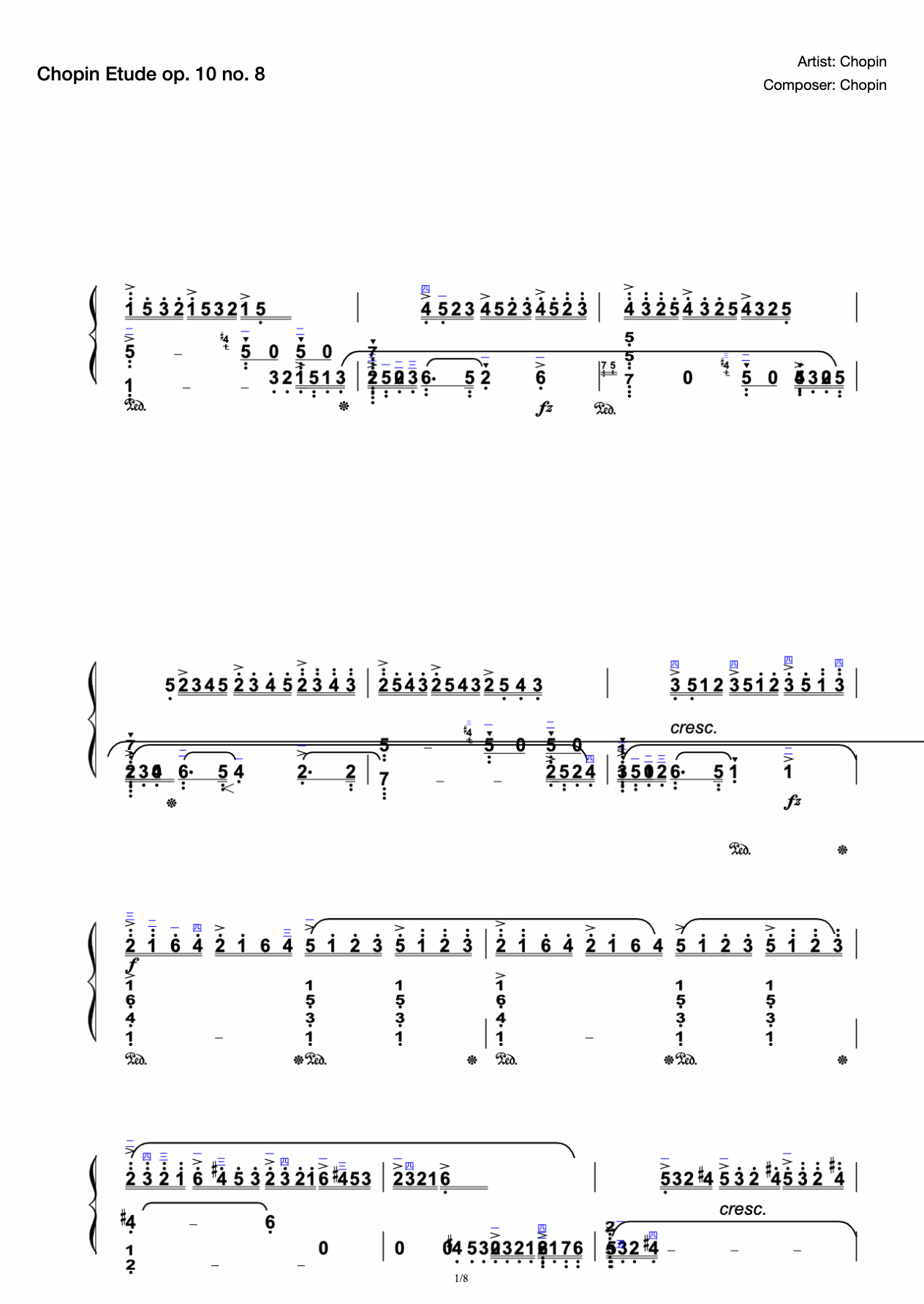 Chopin roller coaster etude op. 10 no.8 professional proofreading hd glider with fingering preview