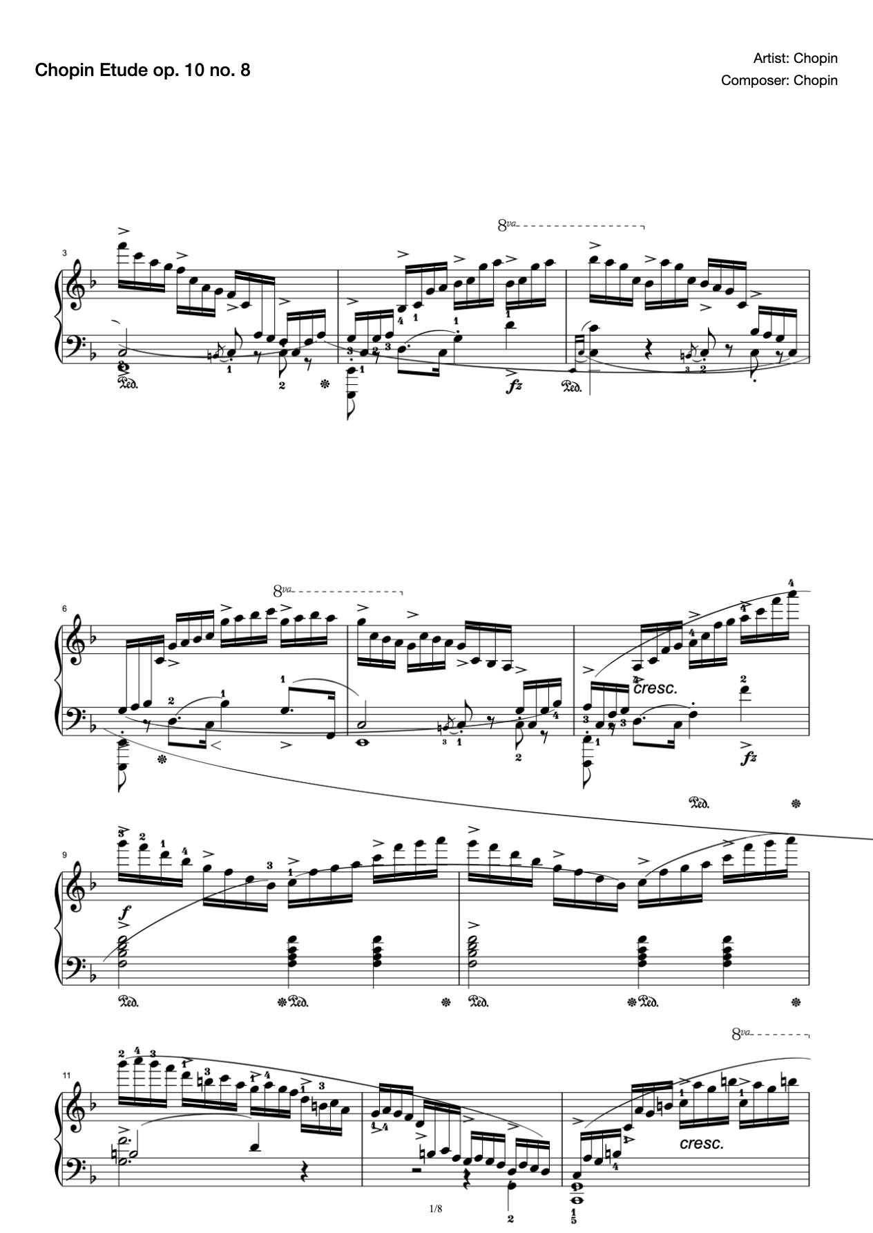 Chopin roller coaster etude op. 10 no.8 professional proofreading hd glider with fingering preview