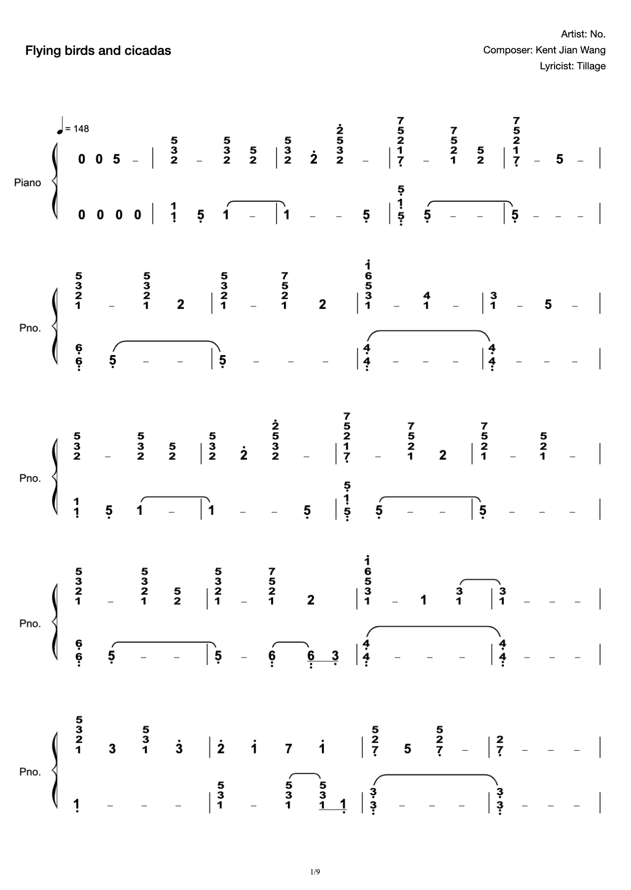 Birds and Cicadas-Still C- Tone Perfect Solo Score preview