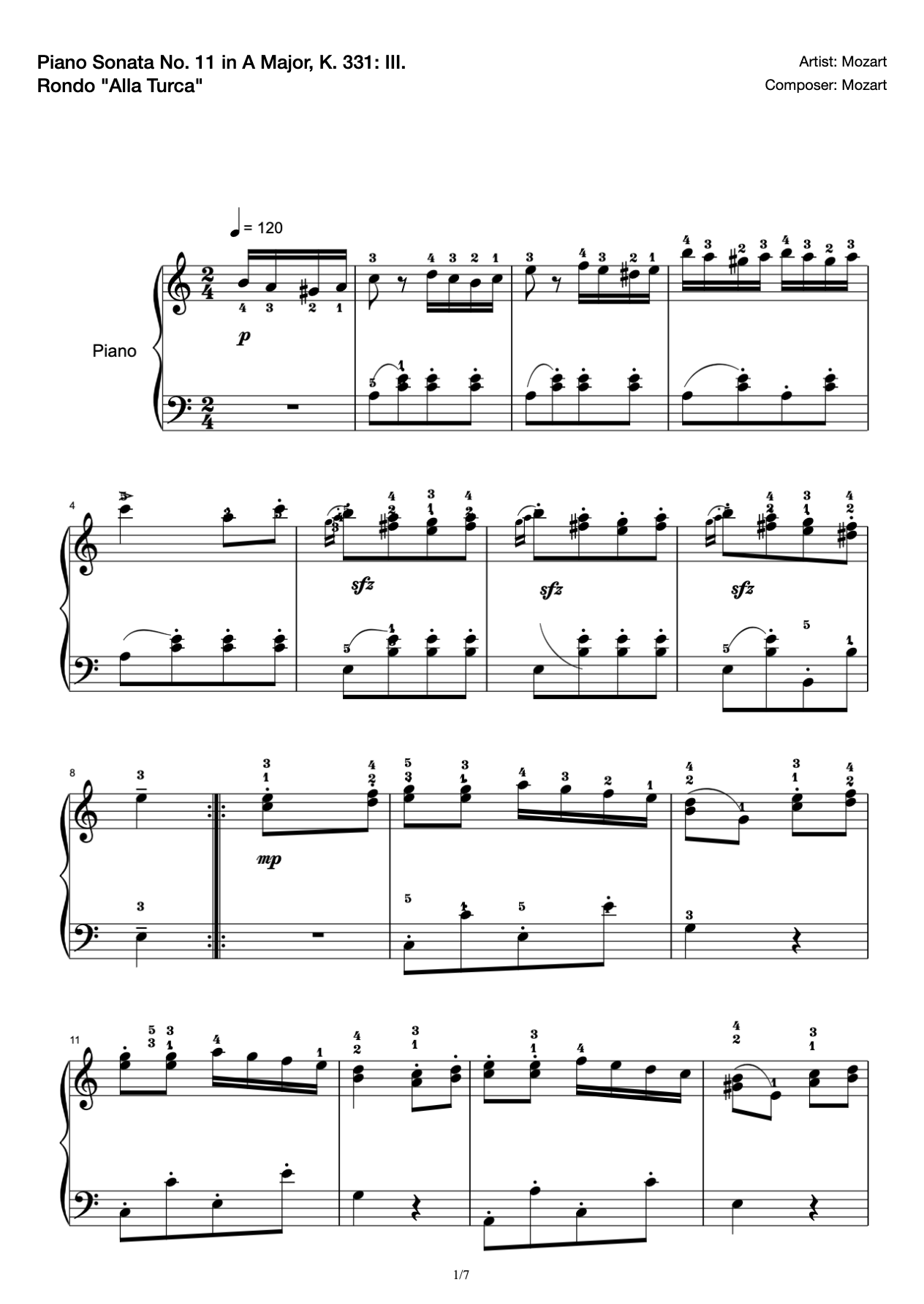 Piano Sonata No. 11 in A Major, K. 331: III. Rondo "Alla Turca" preview