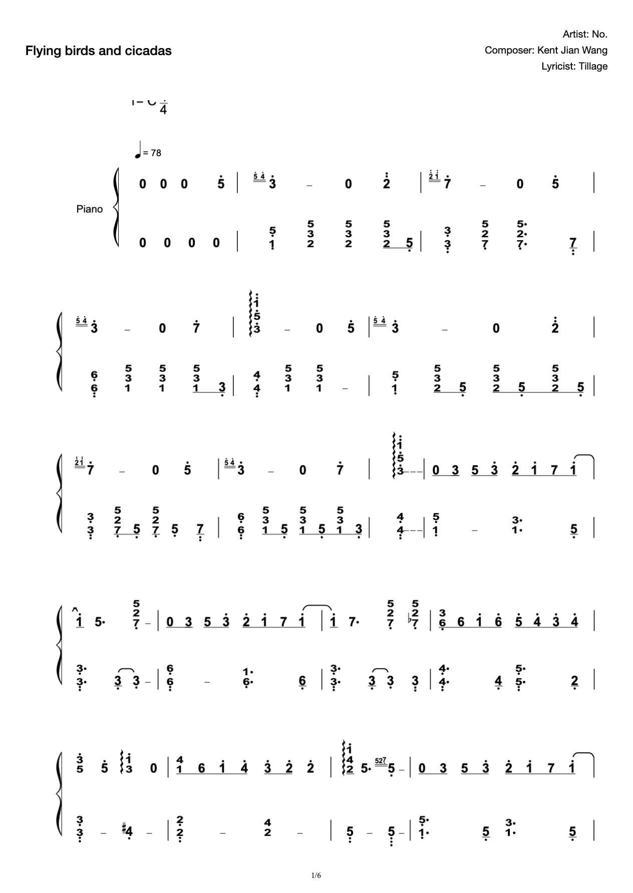 Ren Ran-Bird and Cicada [C-Key Solo Score]] preview