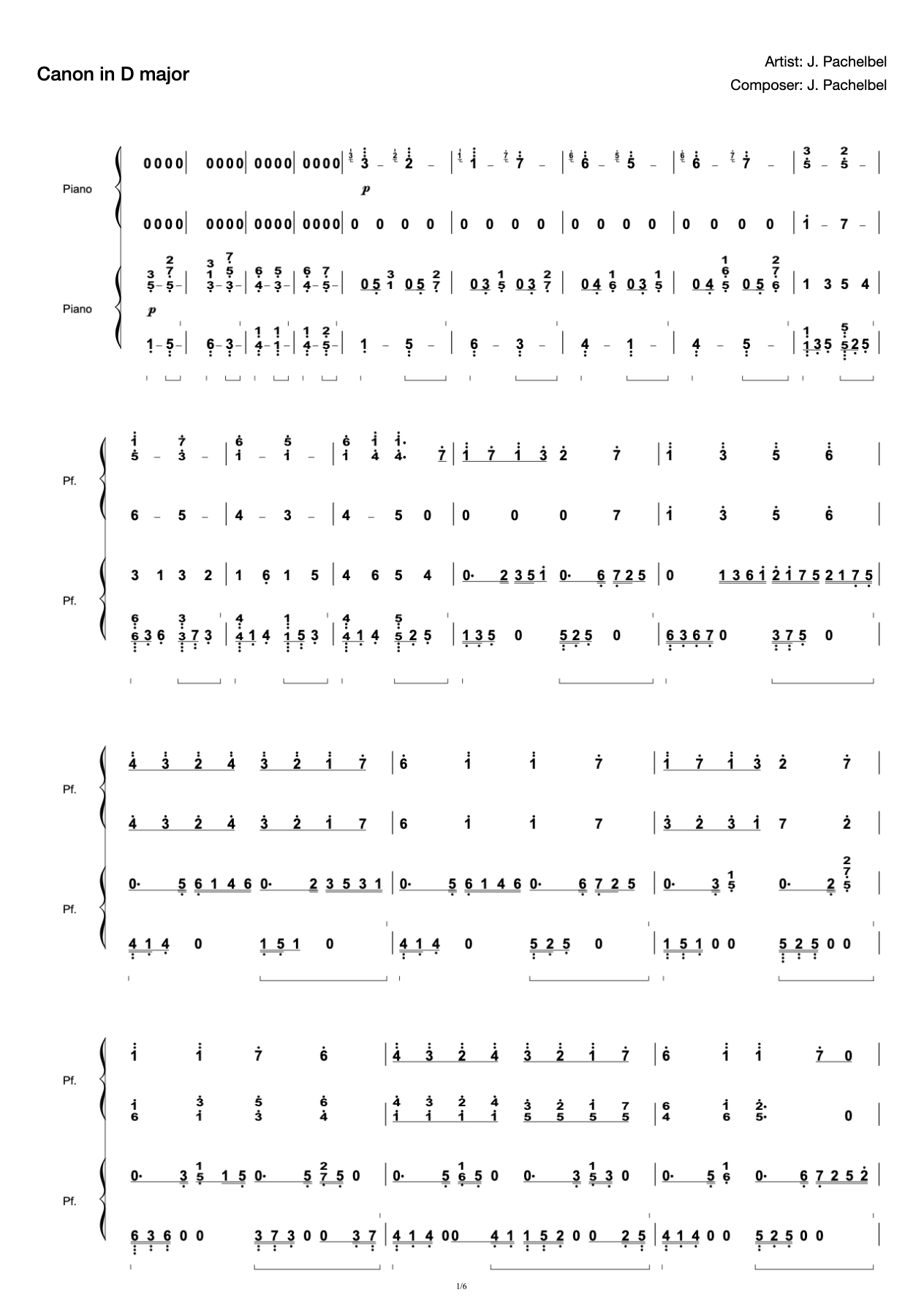 Canon in D major four-handed (double piano) Canon in D preview