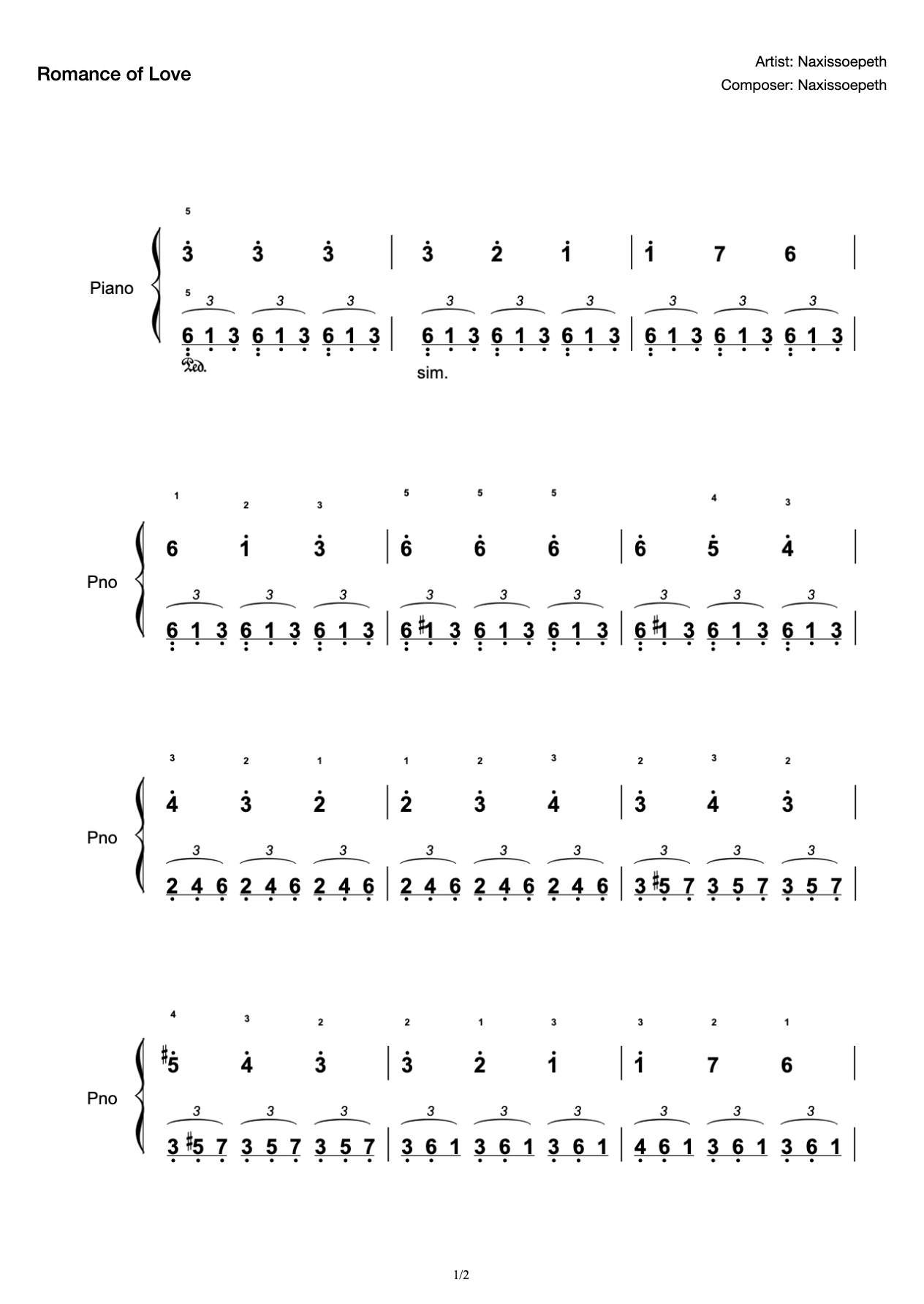 Love romance C key simple piano score must learn classic super nice preview