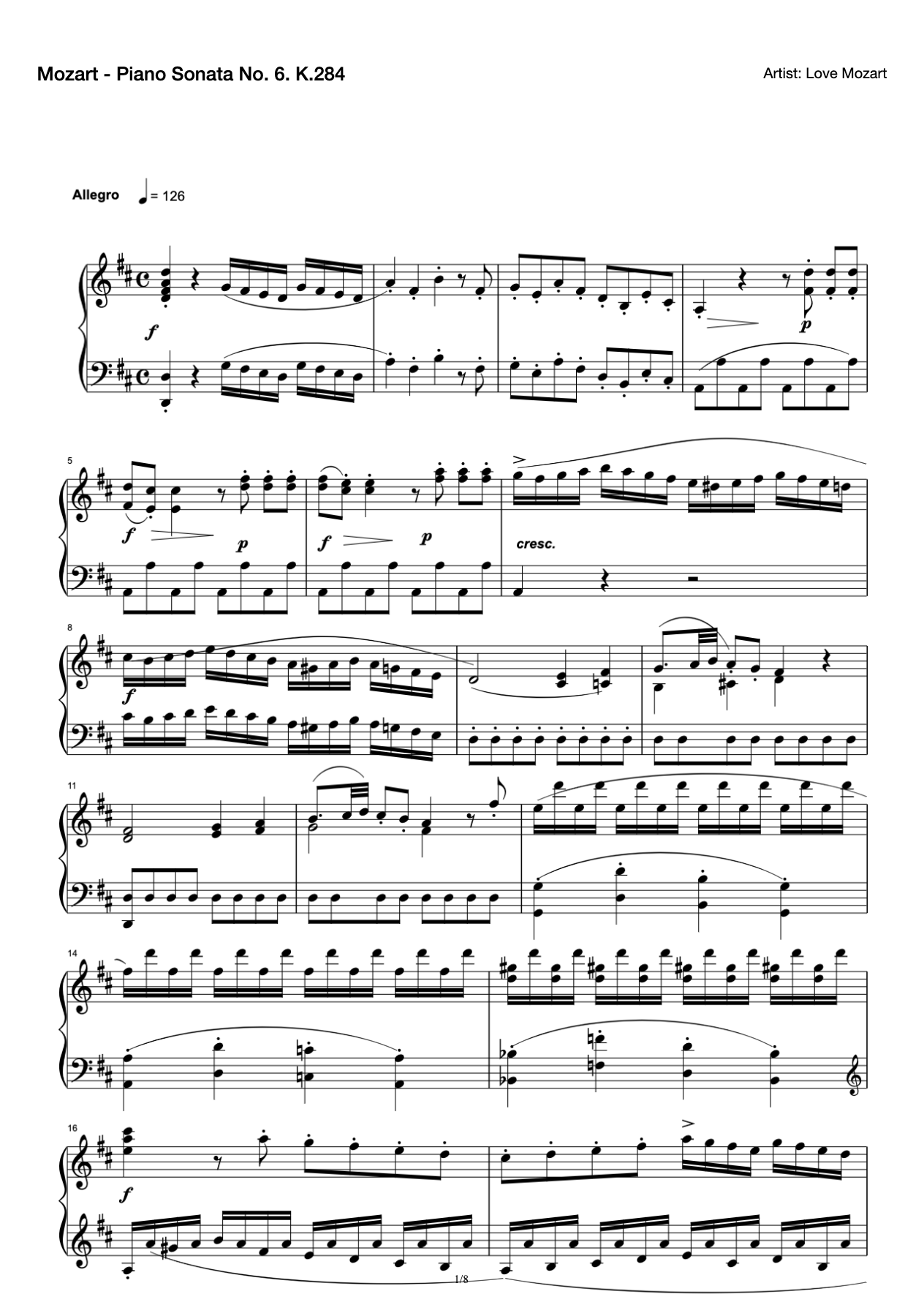 Mozart - Piano Sonata No. 6. K.284 preview