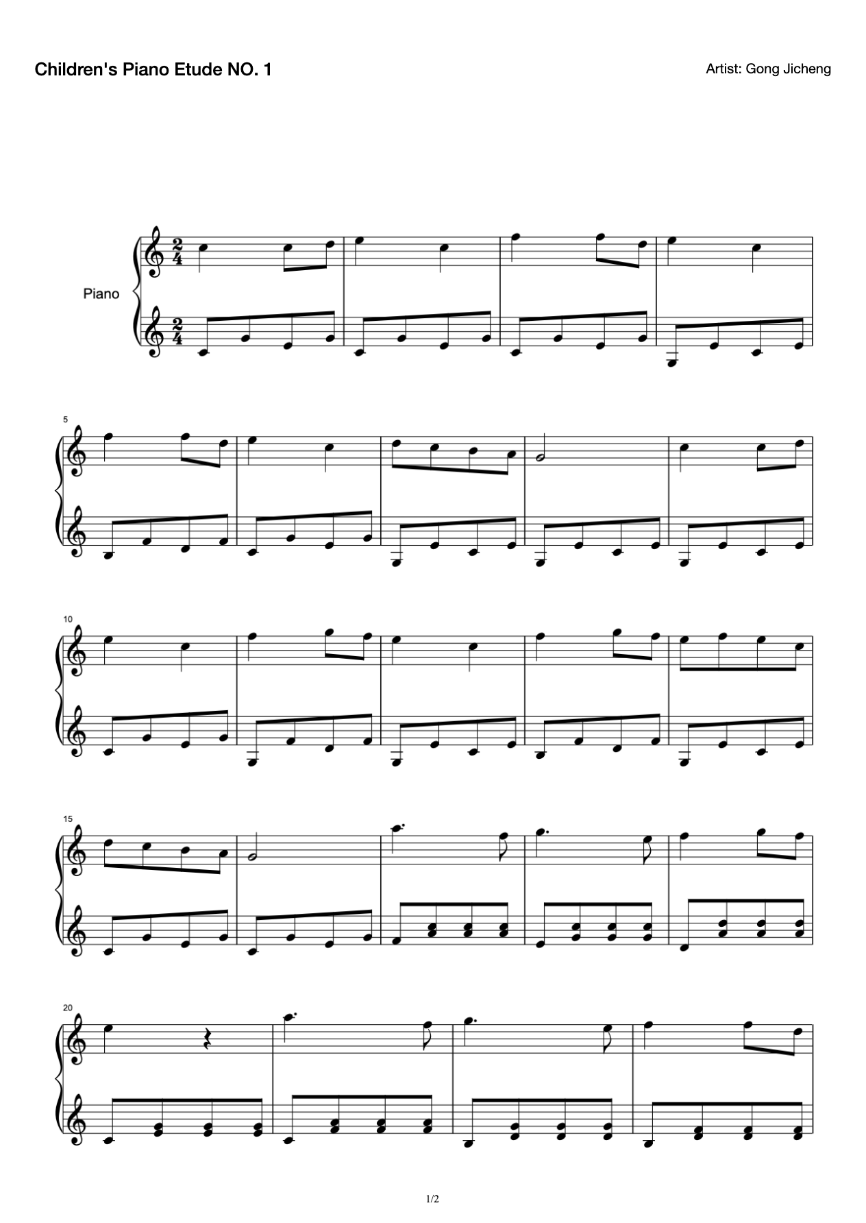 Children's Piano Etude NO. 1 preview