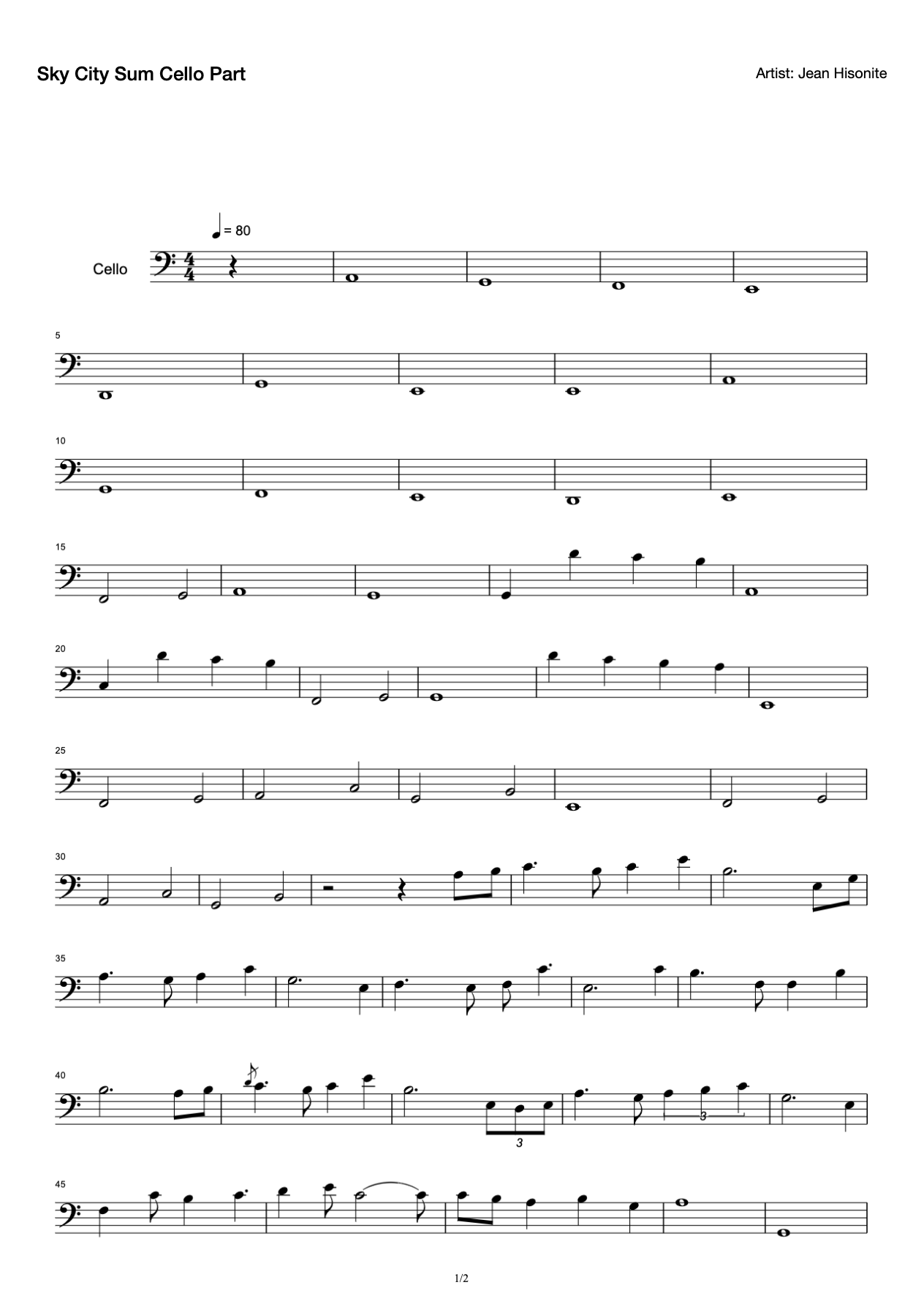 Sky City Sum Cello Part preview