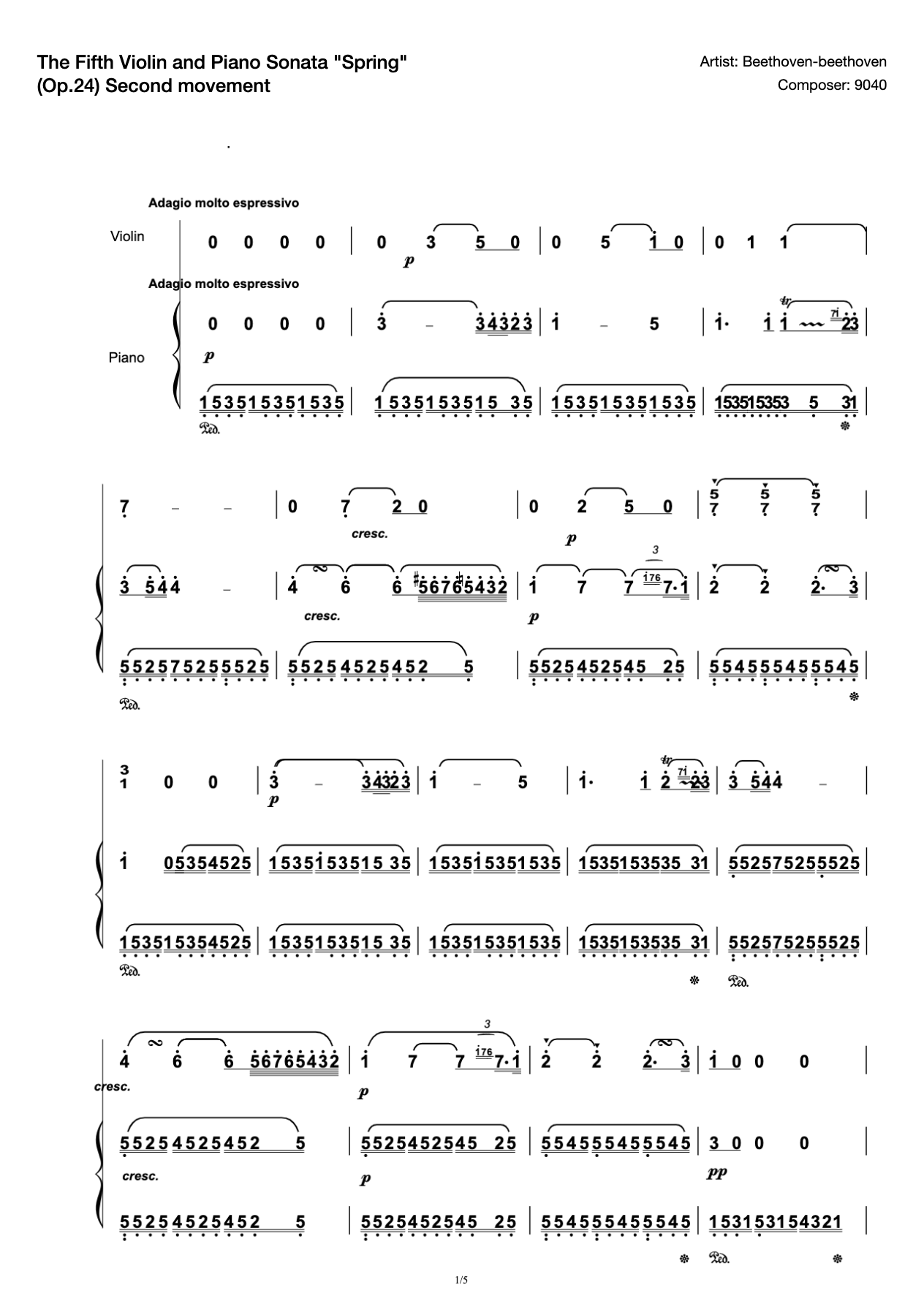 Beethoven's Fifth Violin and Piano Sonata "Spring" (Op.24) Second movement preview