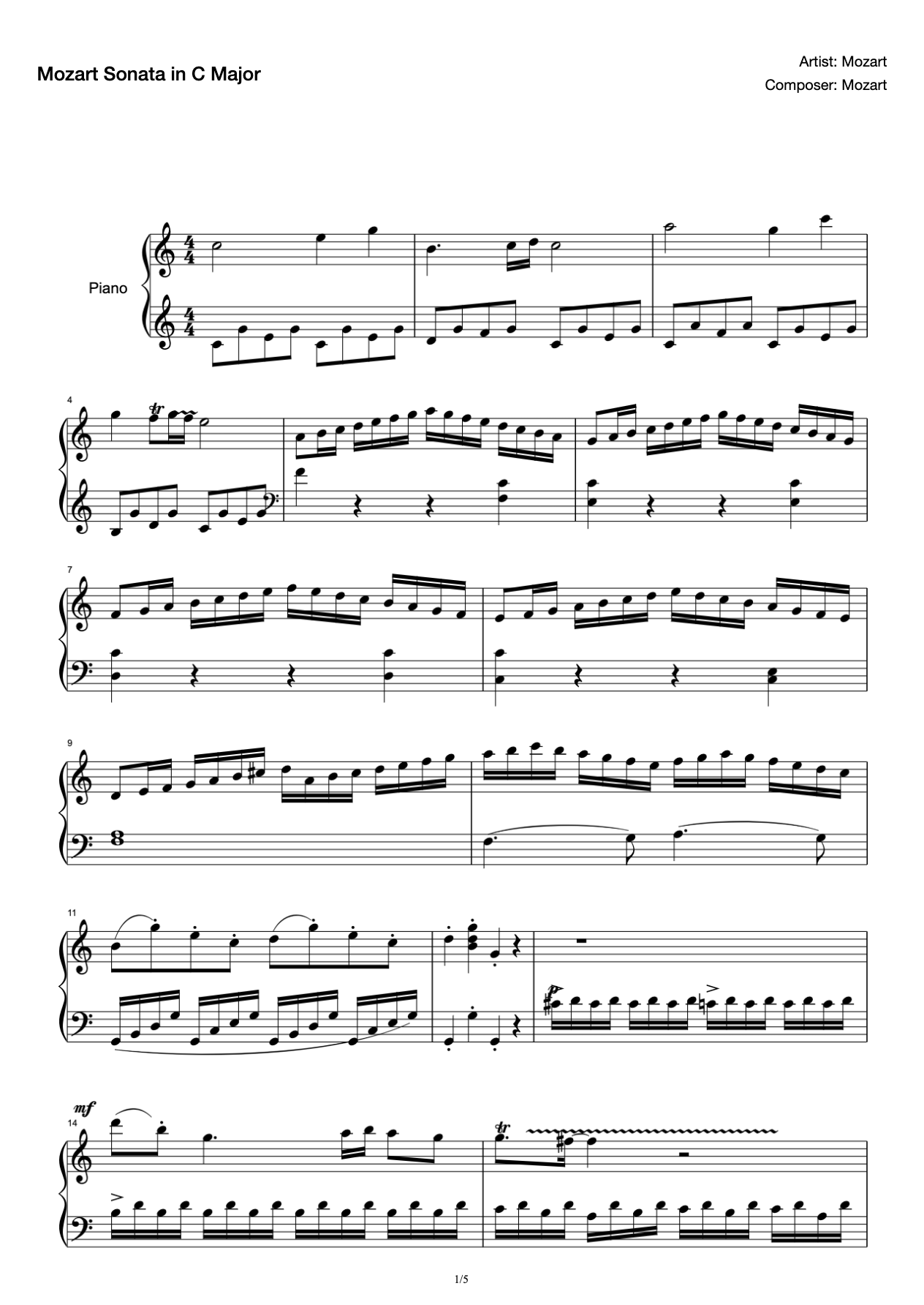 Sonata in C major preview