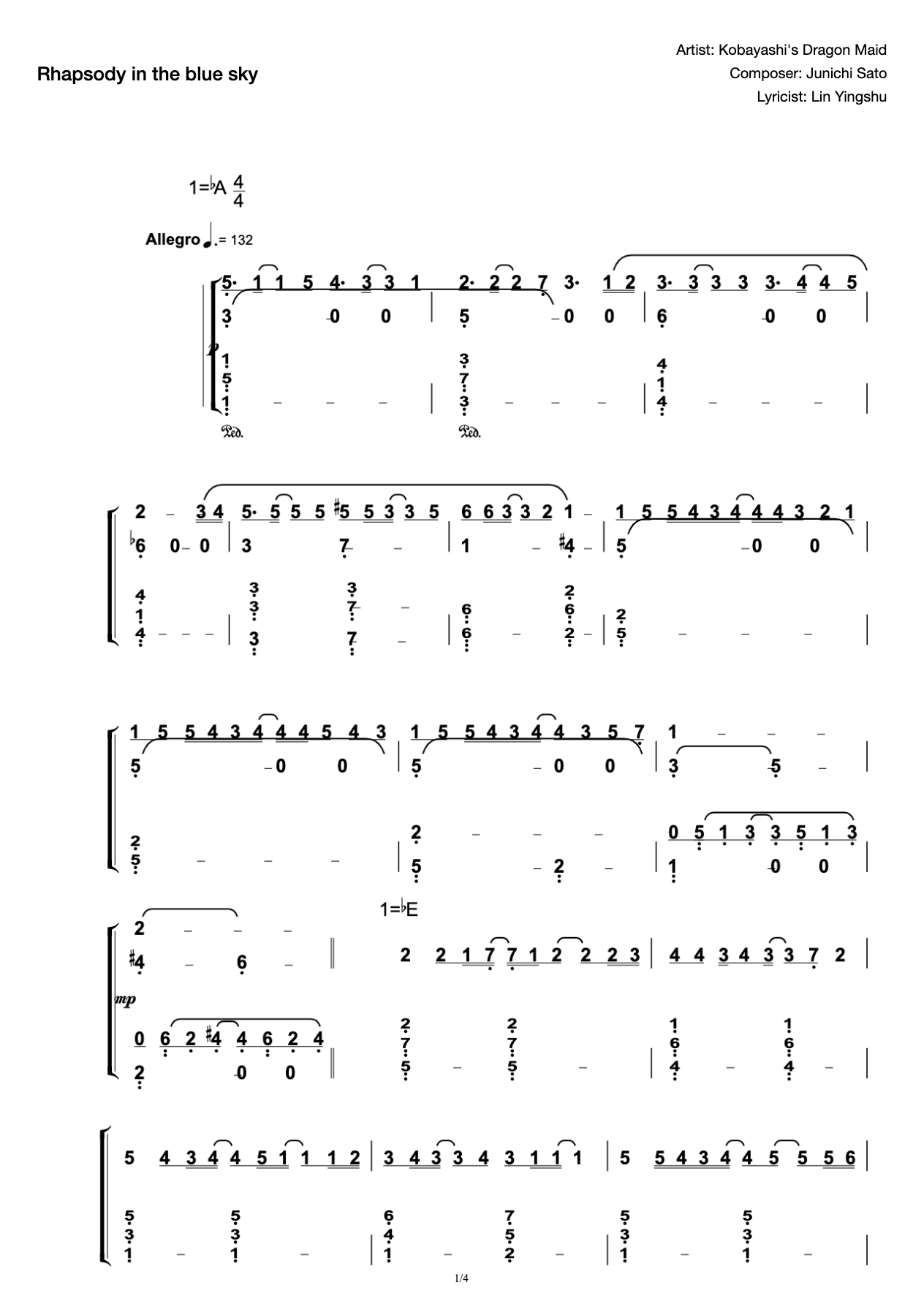 [Kobayashi Family Girl I OP] Rhapsody Piano ver in the blue sky. preview