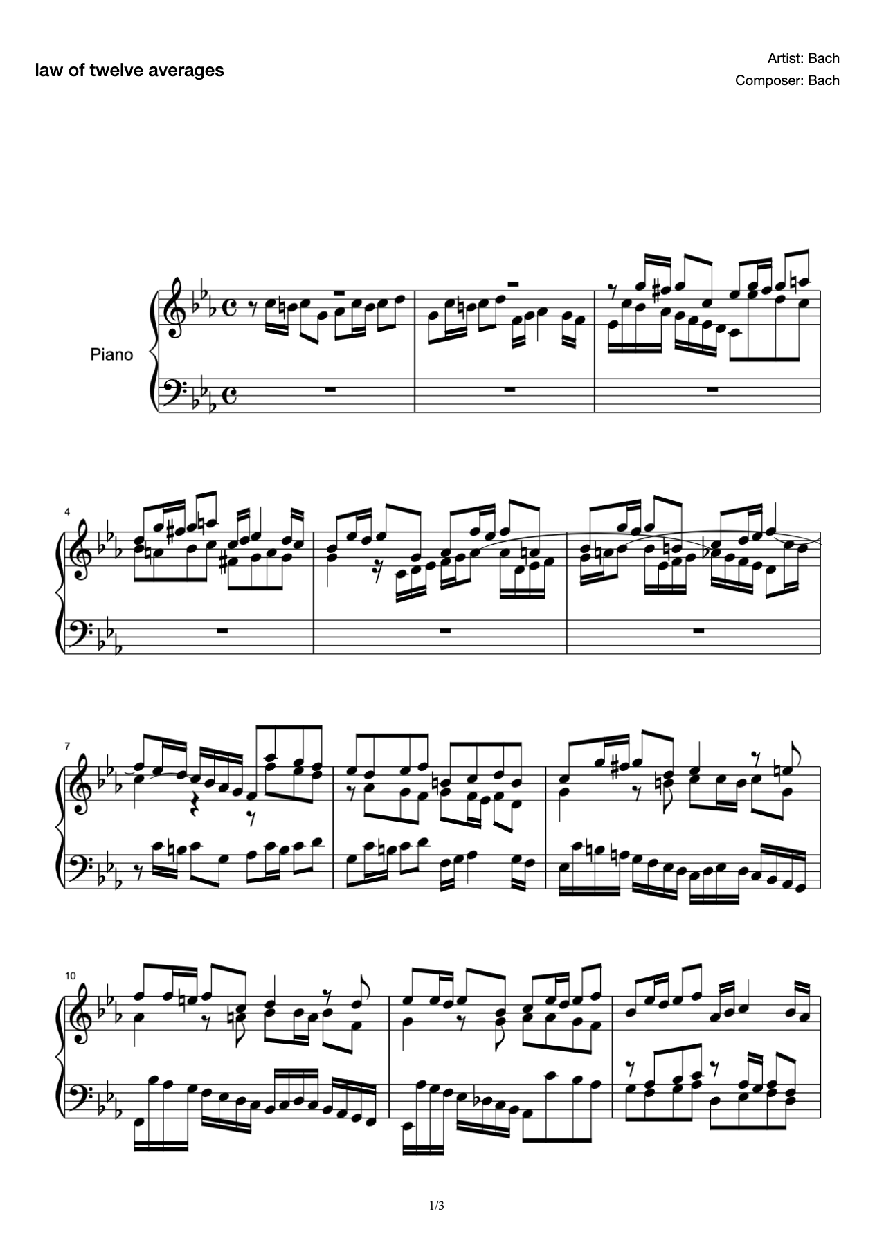 Twelve Averages BWV847 Fugue preview