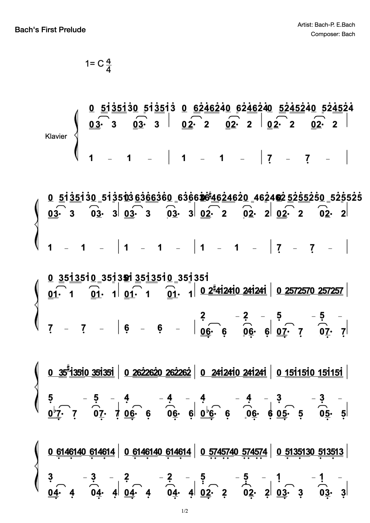 巴赫Praeludium I (BWV 846-1) preview