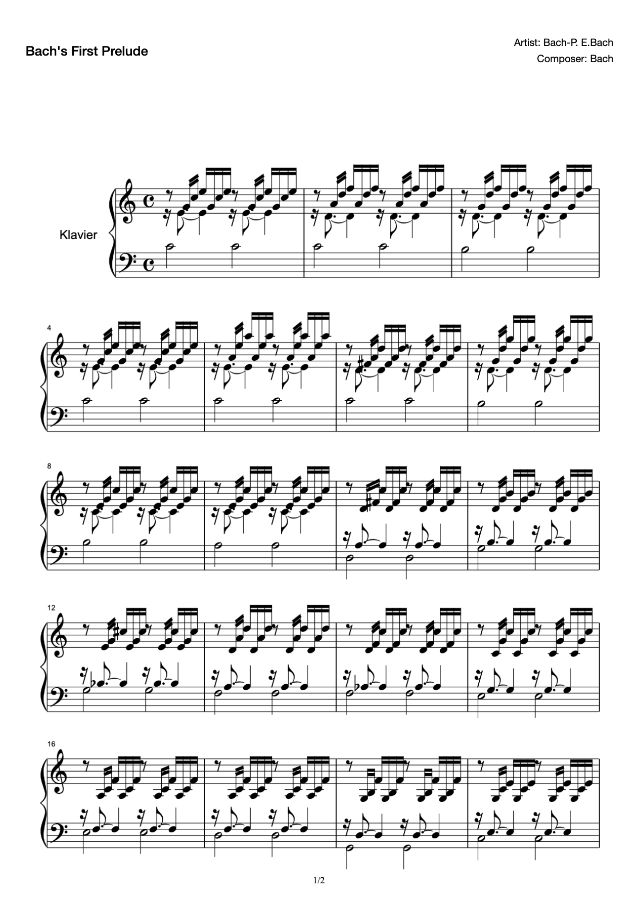 巴赫Praeludium I (BWV 846-1) preview