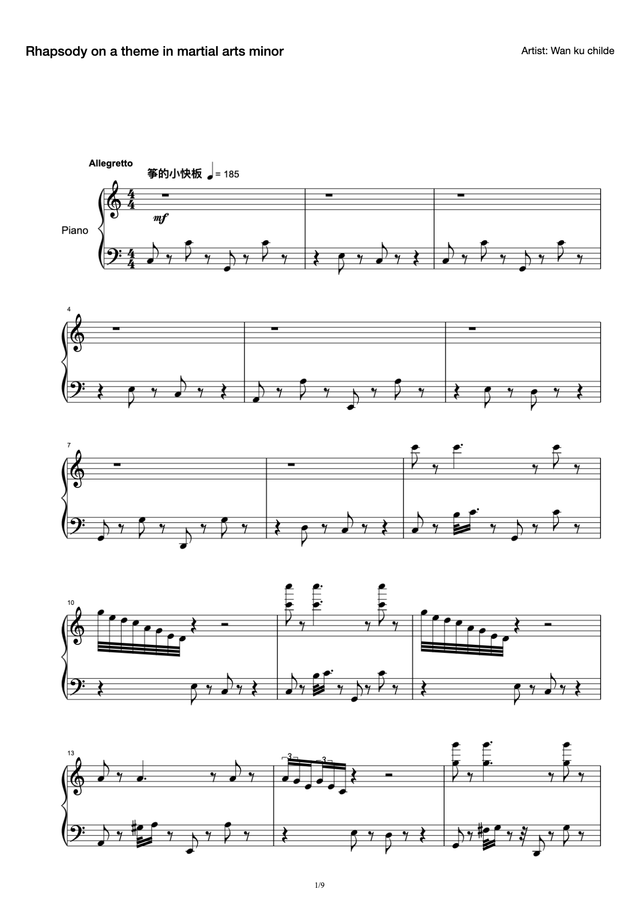 Rhapsody on a theme in martial arts minor (score) preview