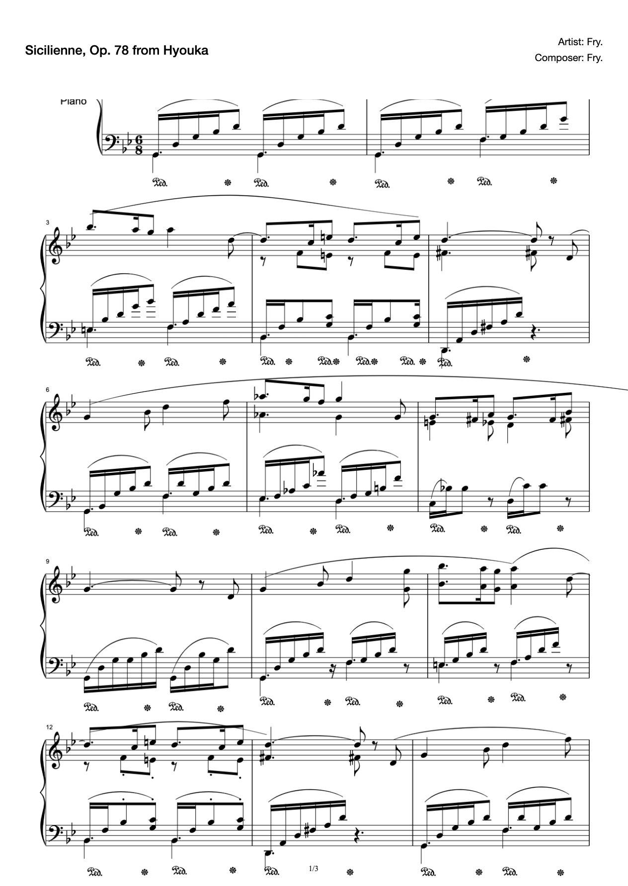 Sicilienne, Op. 78 from Hyouka preview