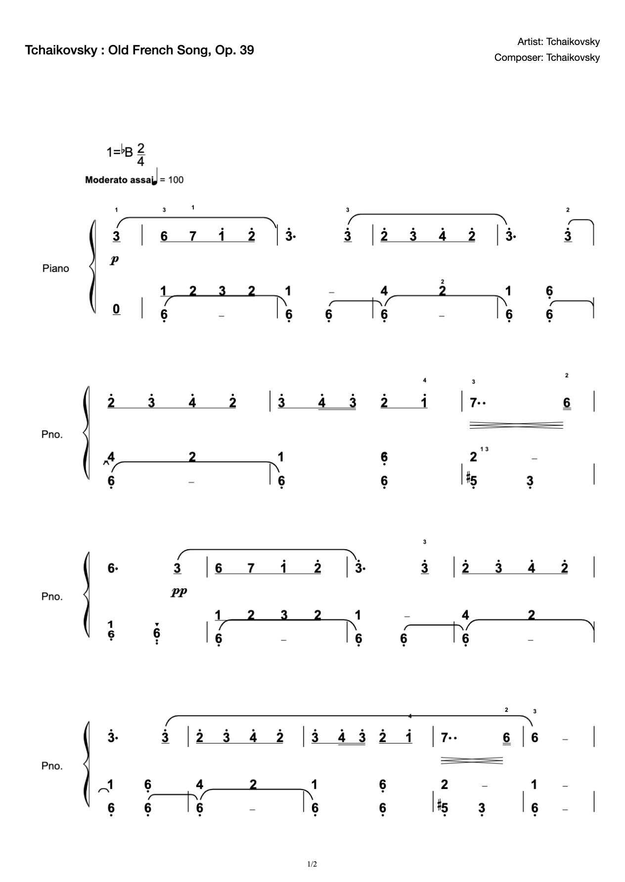 Tchaikovsky : Old French Song, Op. 39 preview