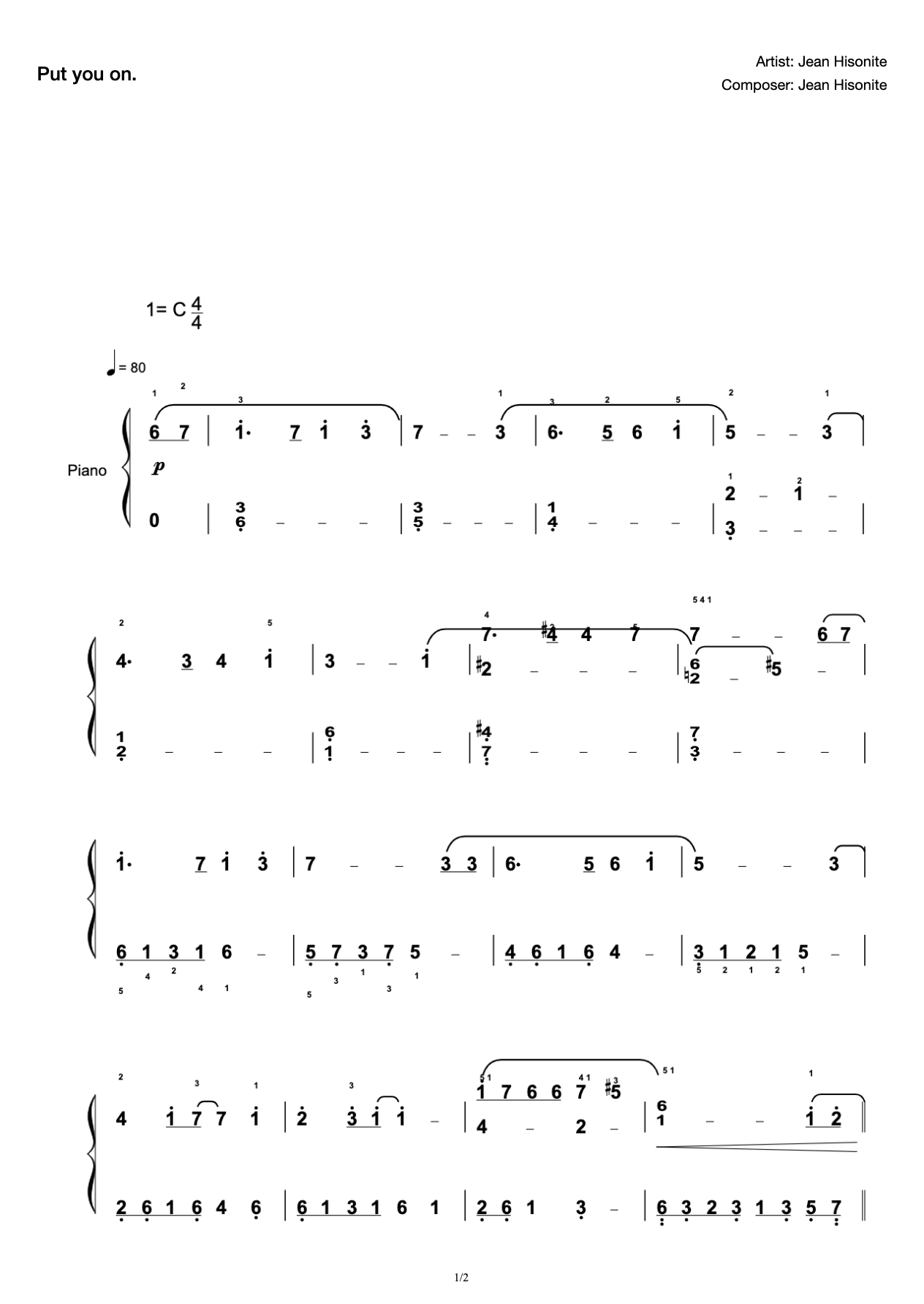 Jean Hisonite-Sky City (Warm Edition)- C- Tune Simple Finger preview