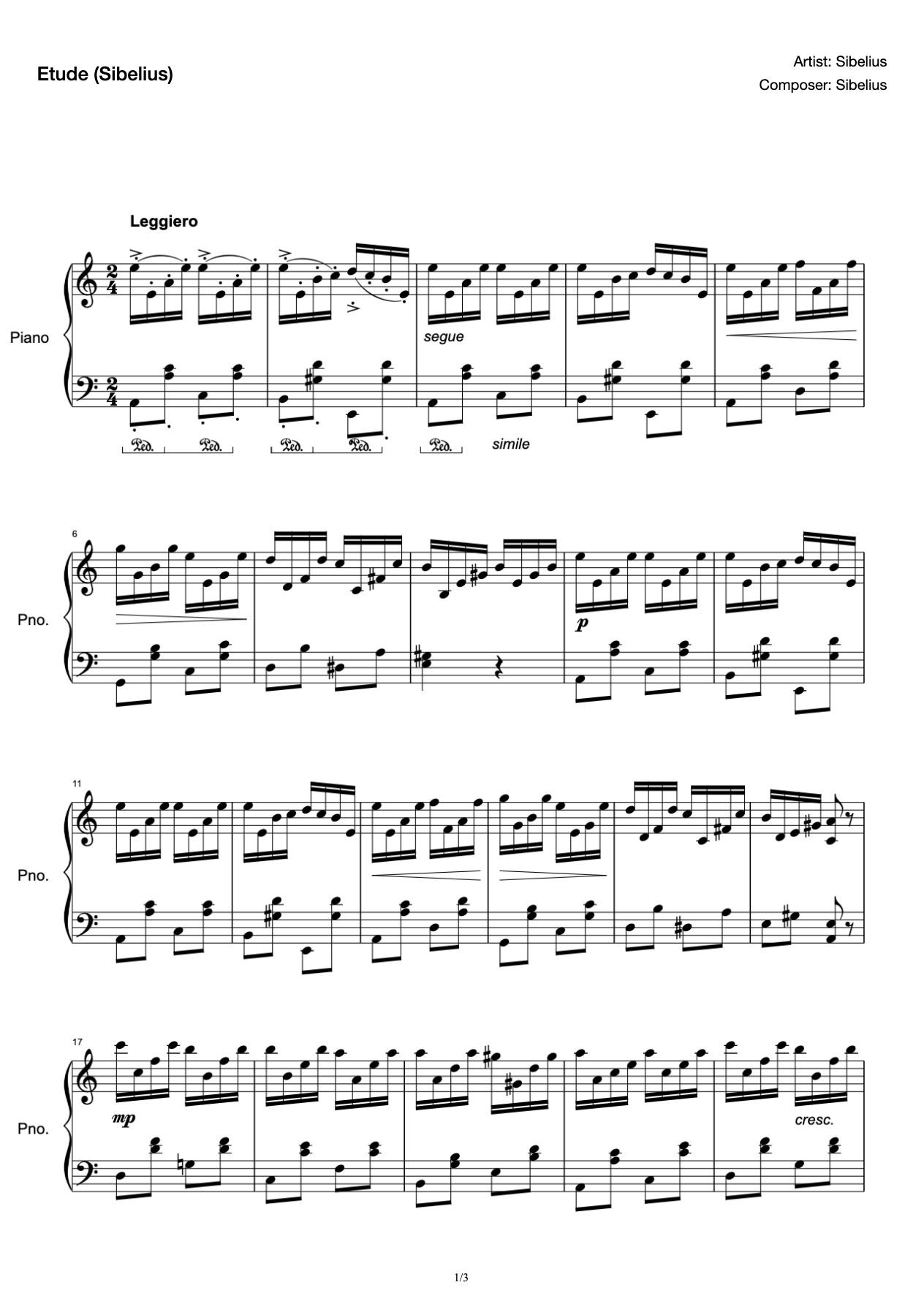 Etudes Sibelius Op. 76 No.2 National Music Association Grade 8 A- 2 Examination Repertoire preview