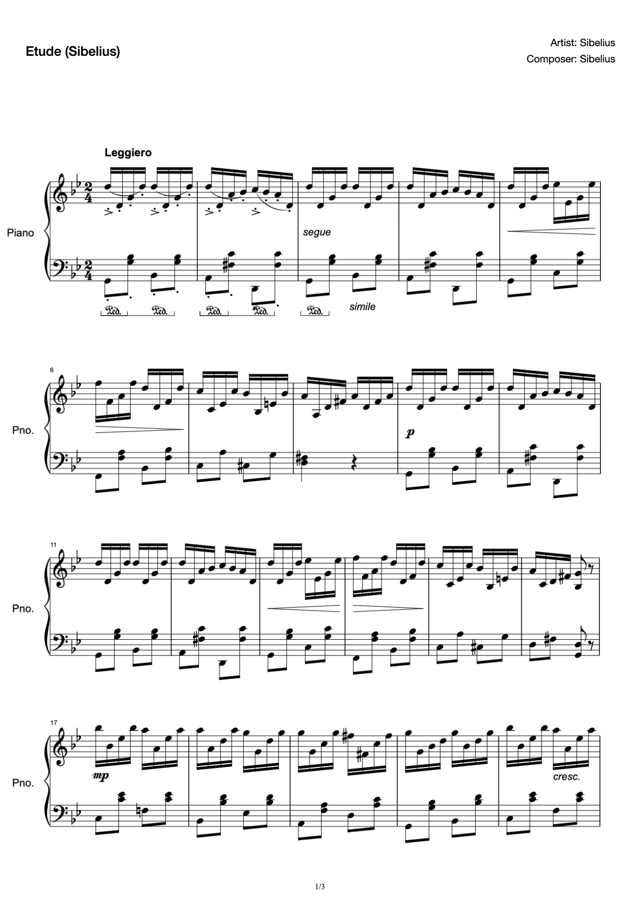 Etude Sibelius in g minor version Op. 76 No.2 National Music Association Grade 8 A- 2 Group Examination Repertoire preview