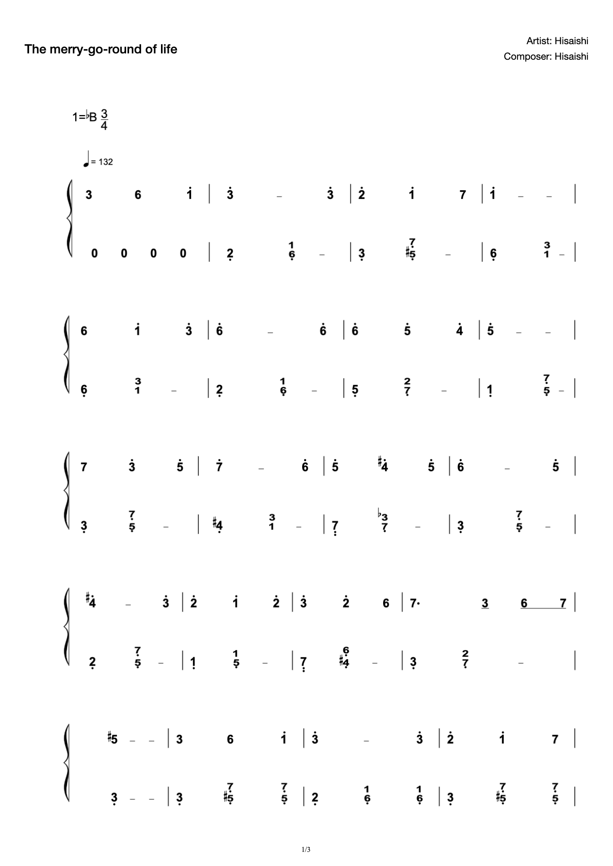 The merry-go-round of life The original tune Simple version of Jean Hisonite preview