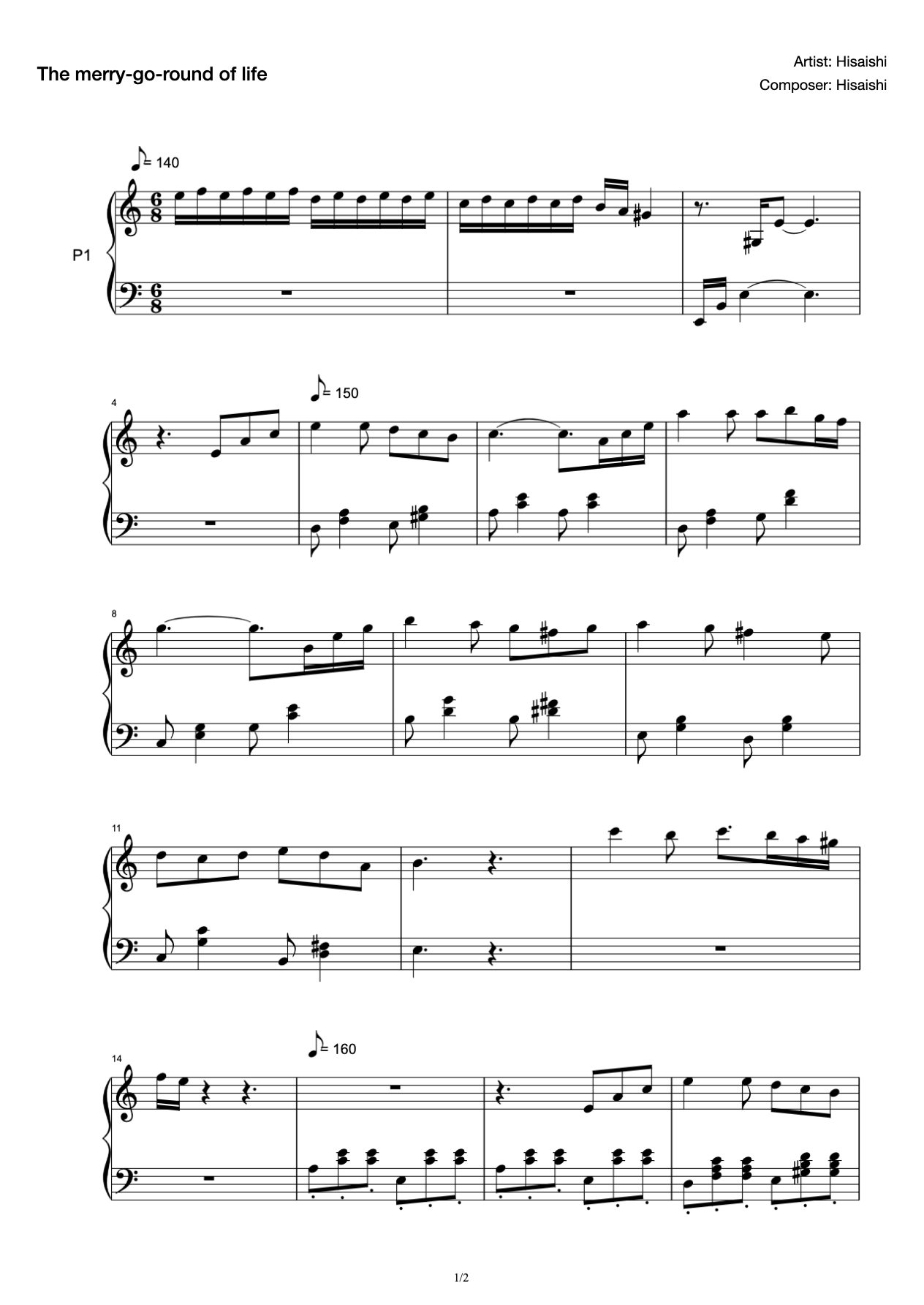 Life's Carousel (free sheet music) Hisako preview