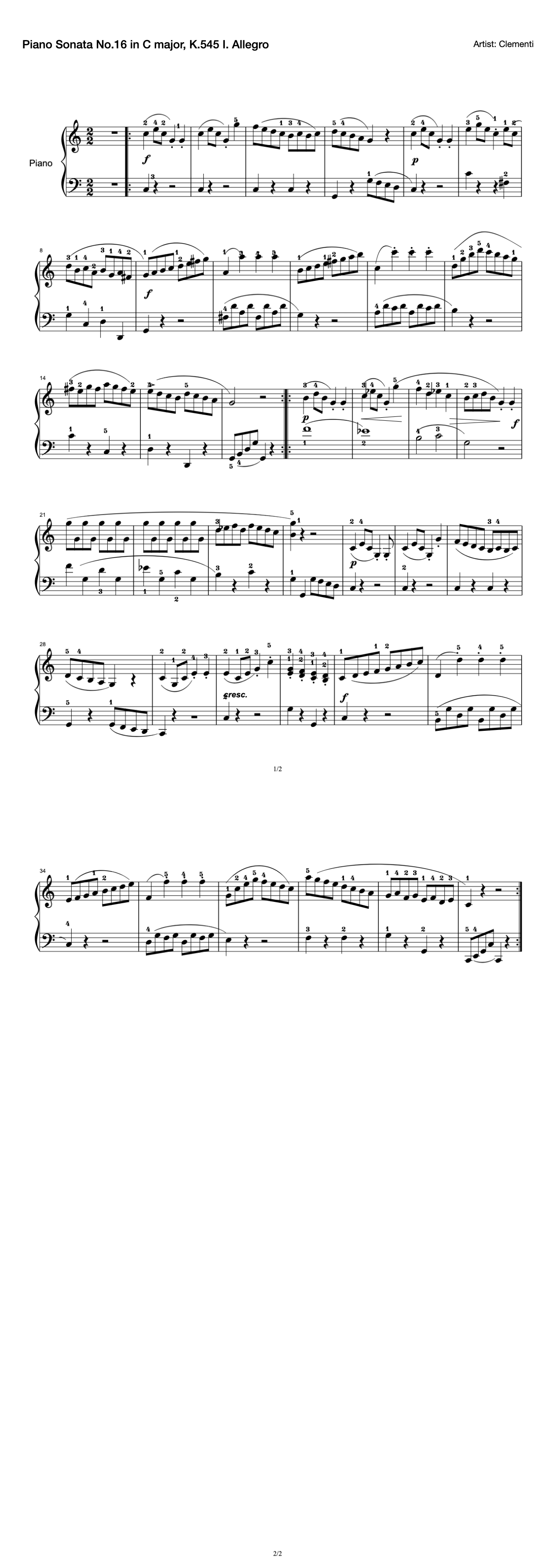 Piano Sonata No.16 in C major, K.545 I. Allegro preview