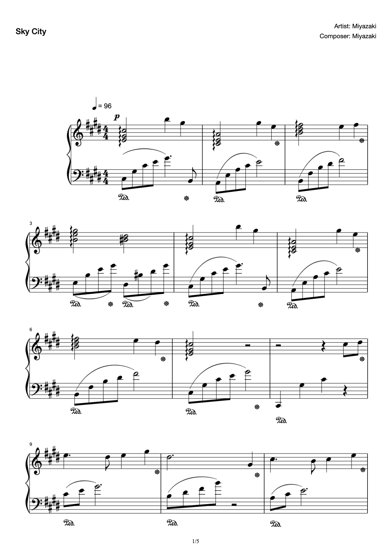 Piano Score for the Theme Song of Sky City preview