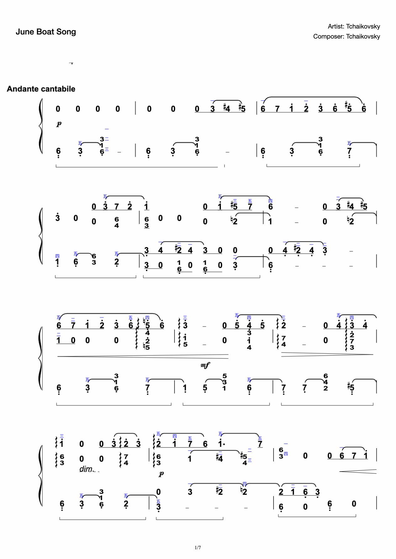 Tchaikovsky's June Boat Song Original Finger June, Barcarolle The Seasons, Op. 37a "Four Seasons" preview