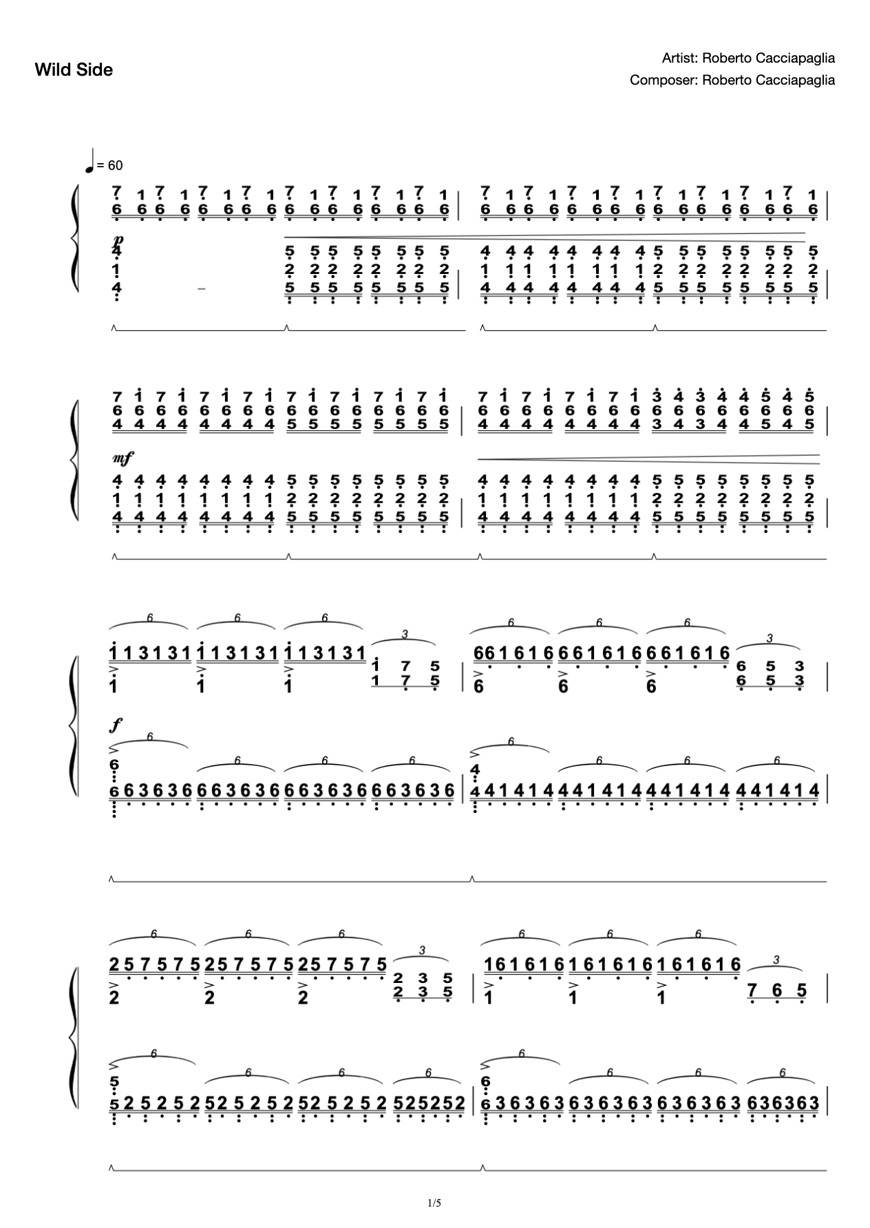 Wild Side-Limit Reduction-Roberto Cacciapaglia-Wild Side Piano Snotation-Wild Side preview