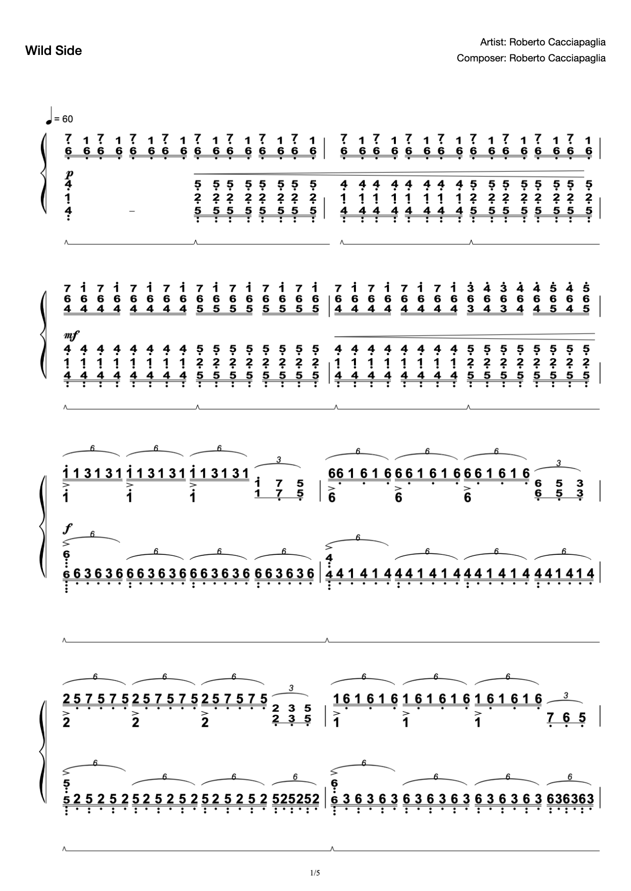 Wild Side-C Tone-Limit Reduction-Roberto Cacciapaglia-Wild Side Piano Score-Wild Side preview