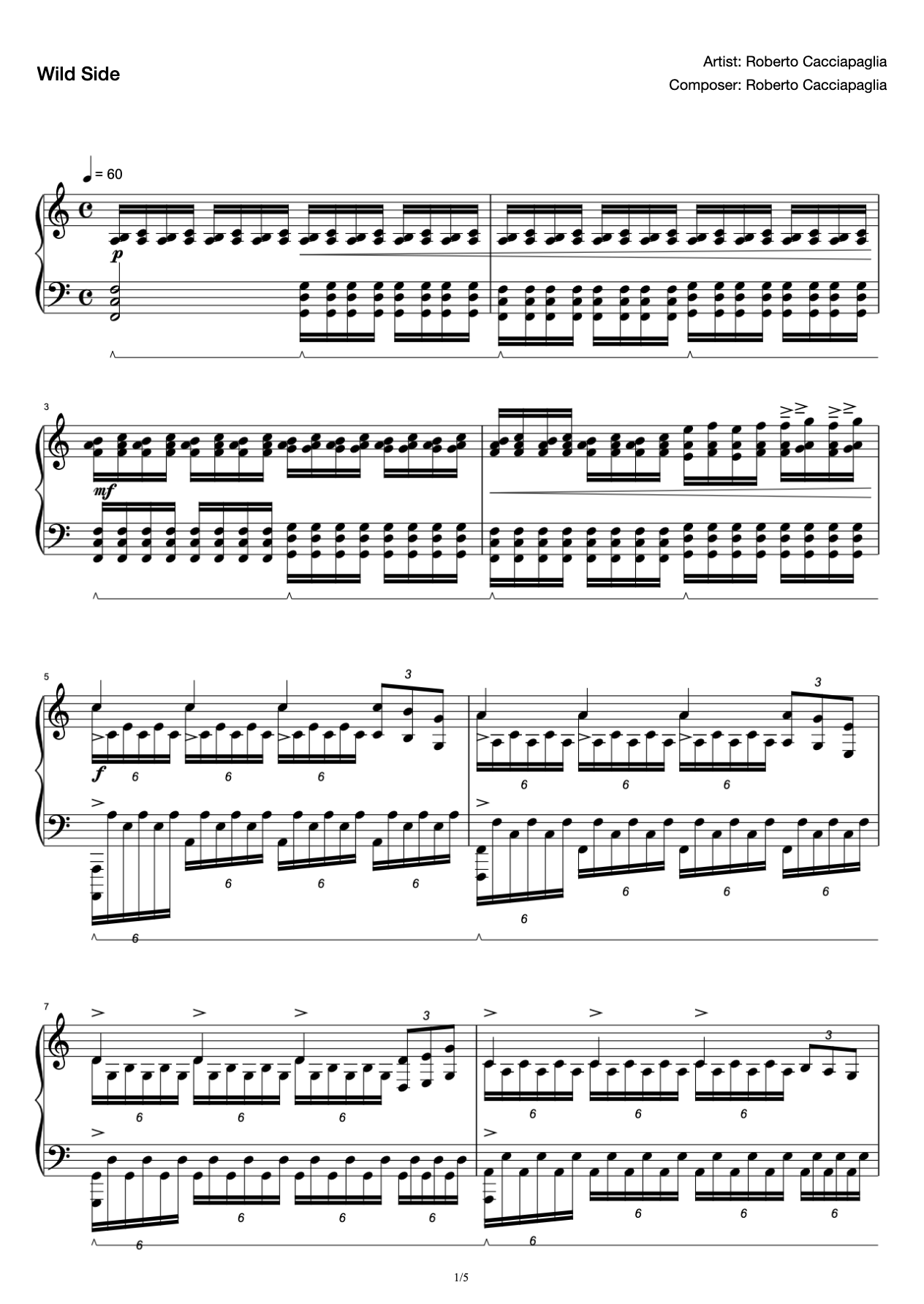 Wild Side-C Tone-Limit Reduction-Roberto Cacciapaglia-Wild Side Piano Score-Wild Side preview