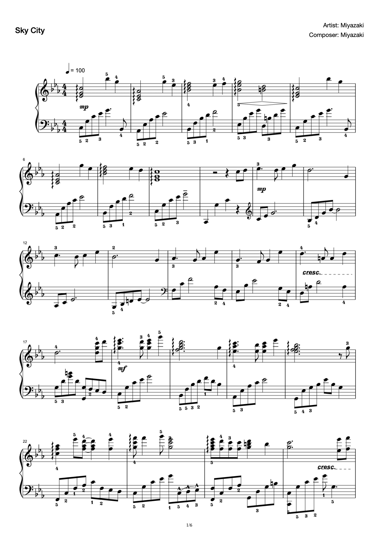 "City of the Sky" (cross three editions with fingering revised performance version) preview