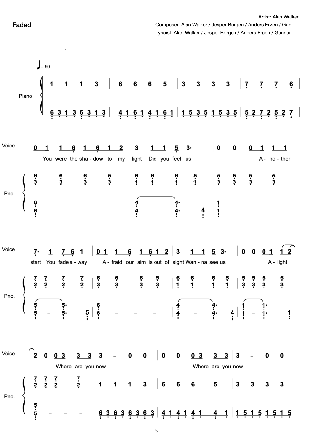 Faded-Piano Accompaniment Singing Score-Simple Reduction-F Tone preview