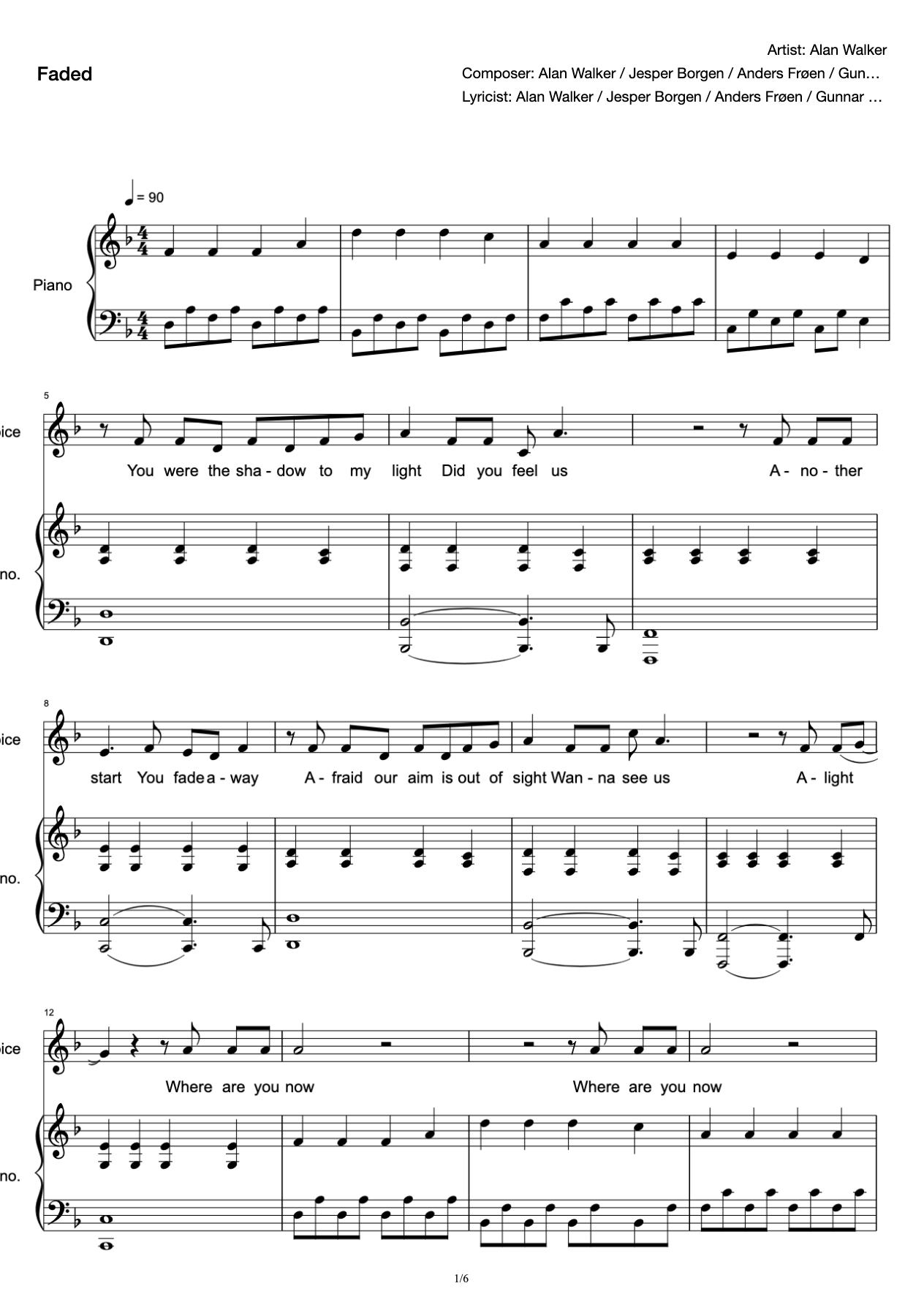 Faded-Piano Accompaniment Singing Score-Simple Reduction-F Tone preview