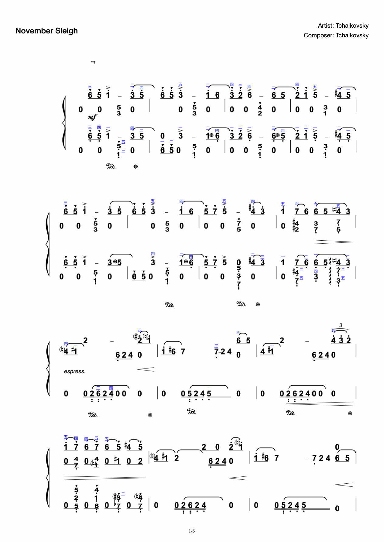 Tchaikovsky November sledge (on carriage) original with fingering four seasons Op.37a The Seasons, XI. November (Troika) preview