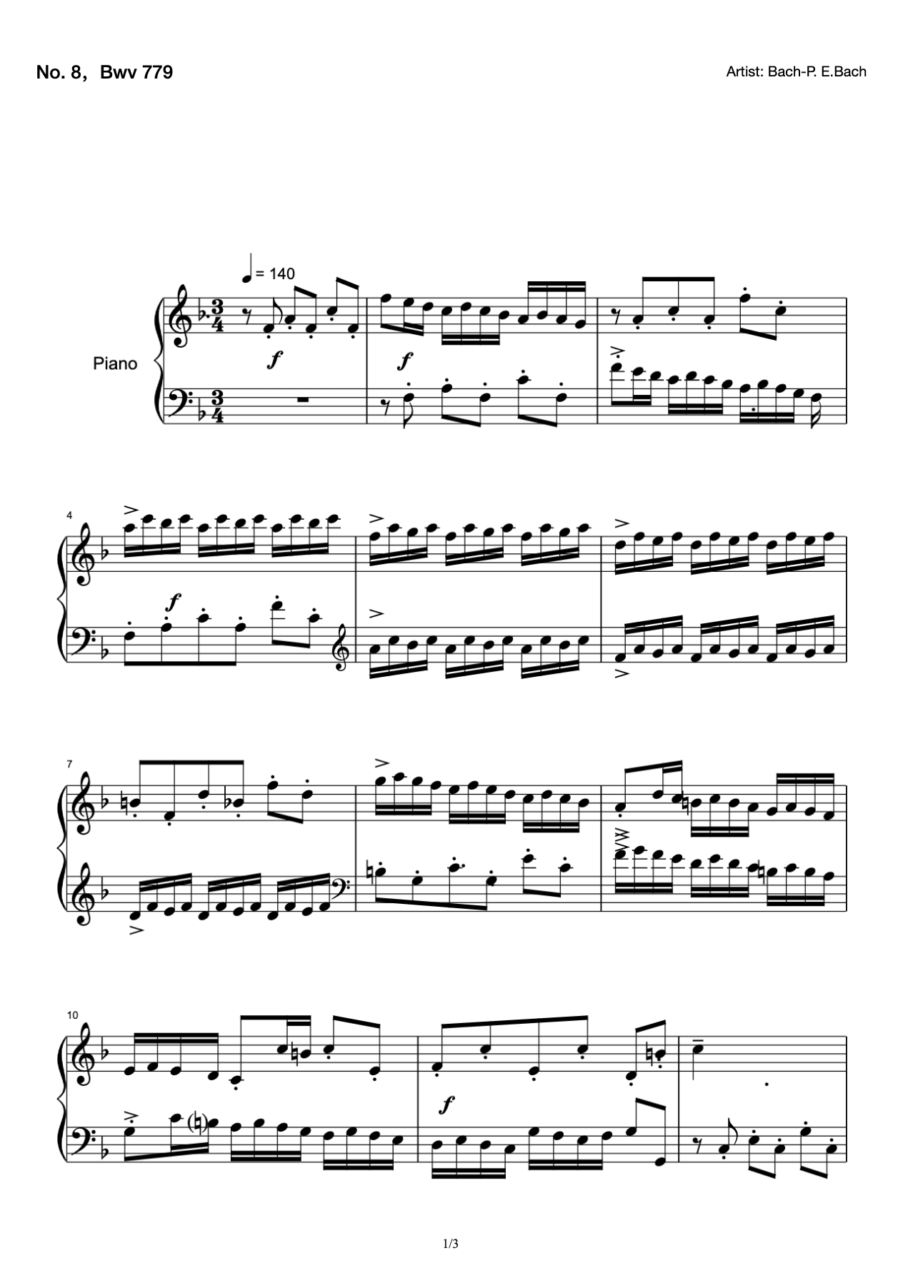 No. 8，Bwv 779 preview