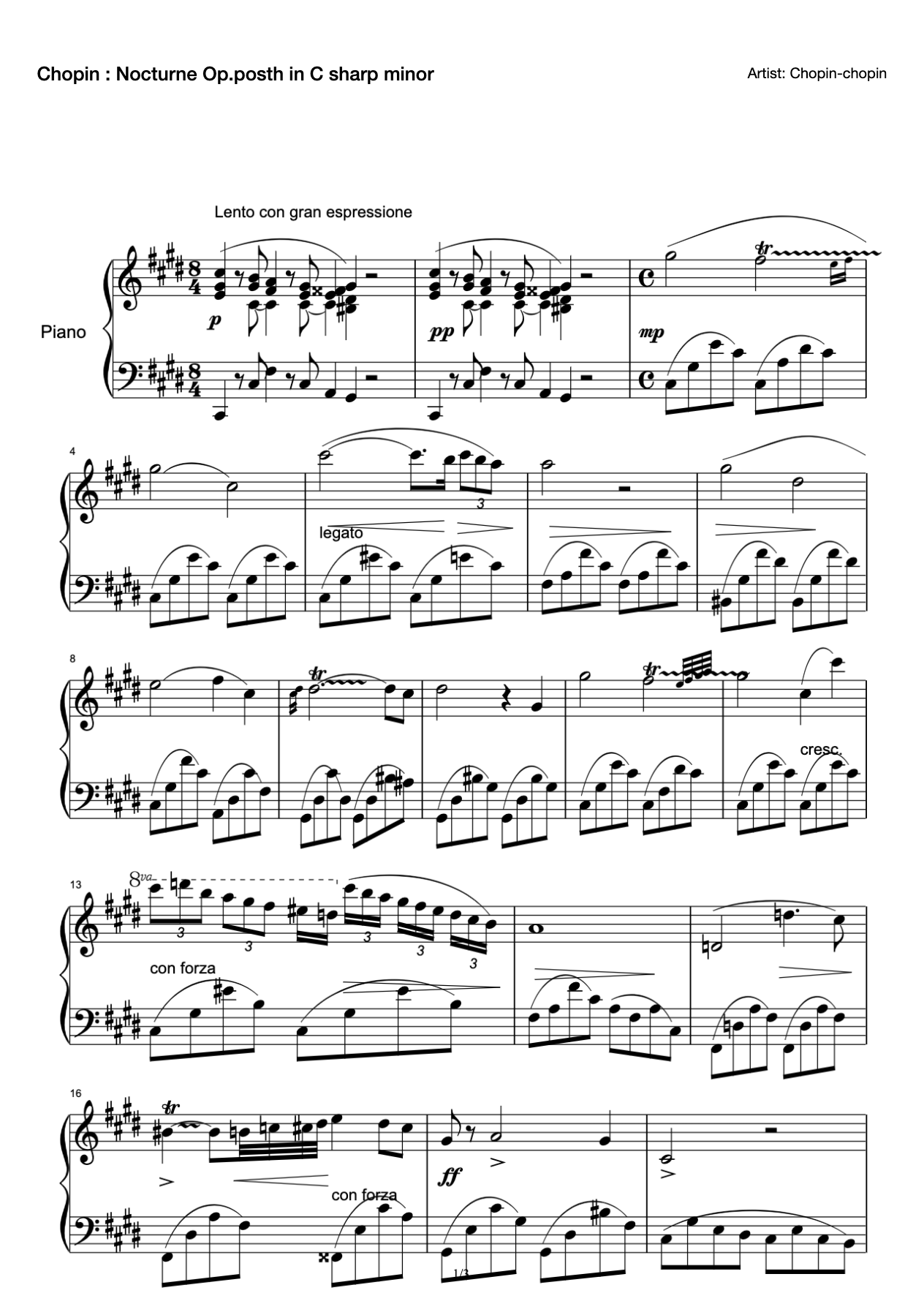 Chopin : Nocturne Op.posth in C sharp minor preview