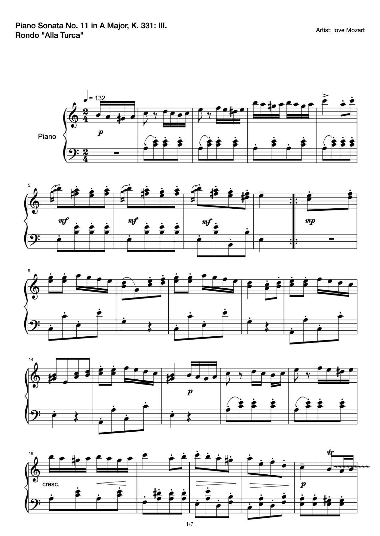 Piano Sonata No. 11 in A Major, K. 331: III. Rondo "Alla Turca" preview