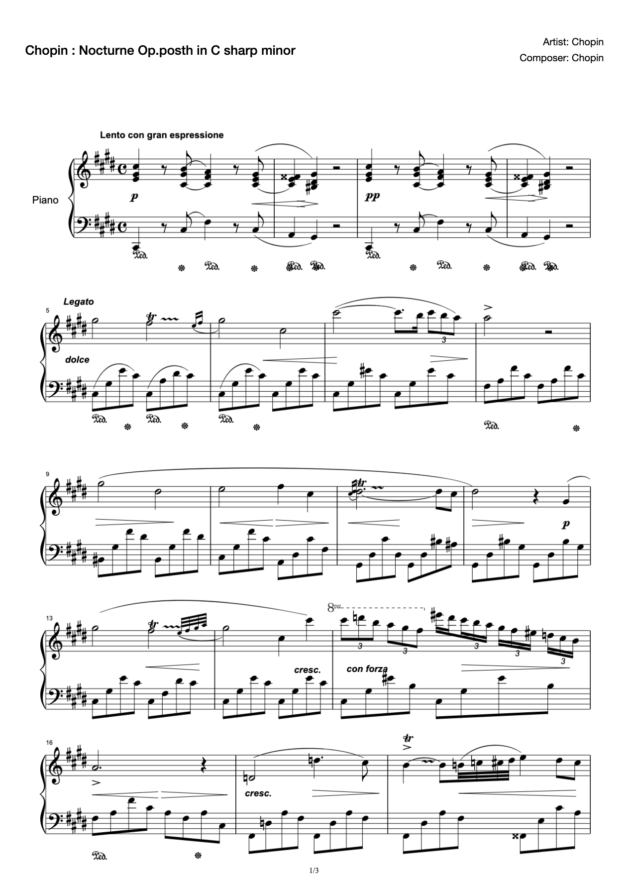 Chopin : Nocturne Op.posth in C sharp minor preview