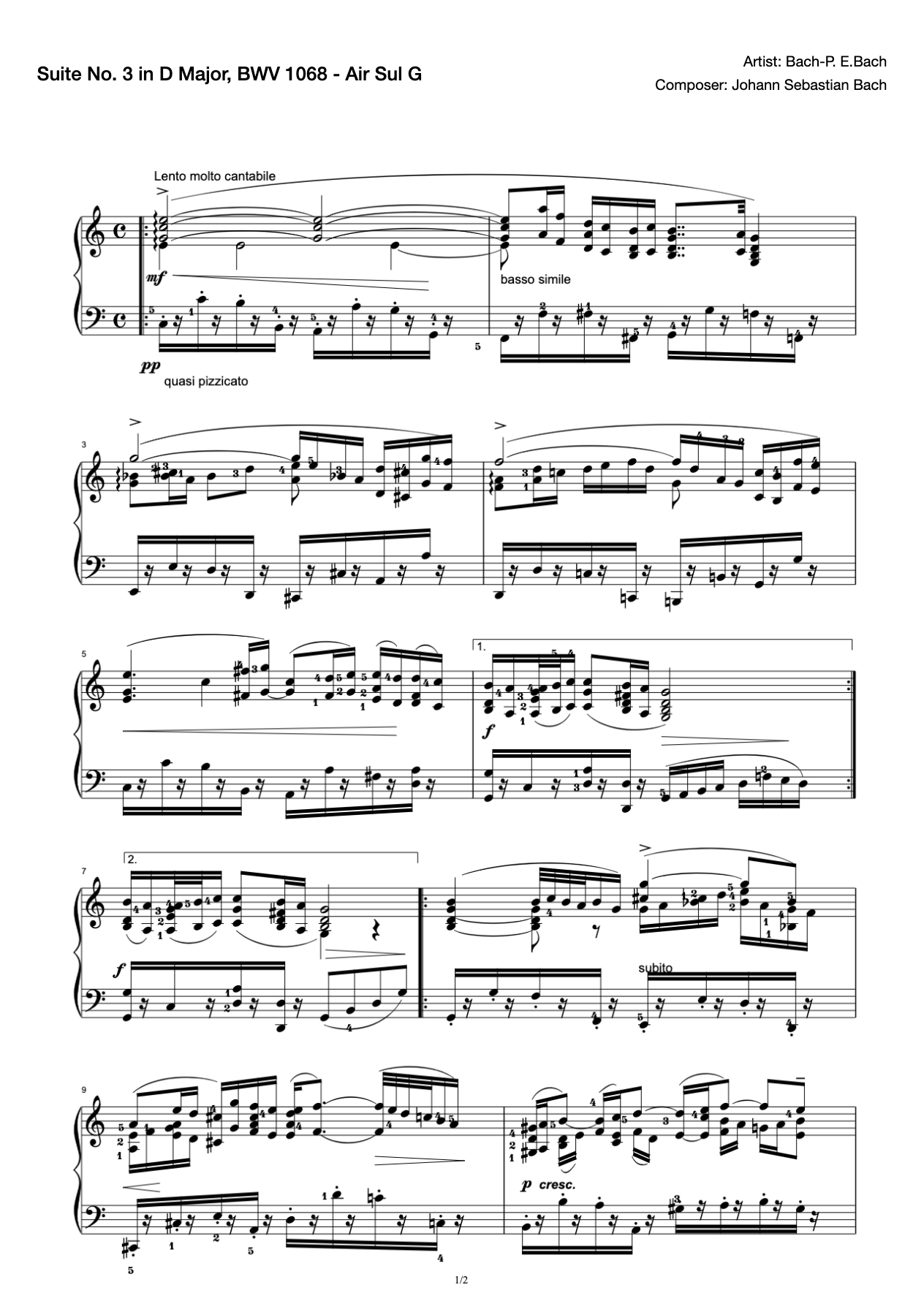 Suite No. 3 in D Major, BWV 1068 - Air Sul G preview