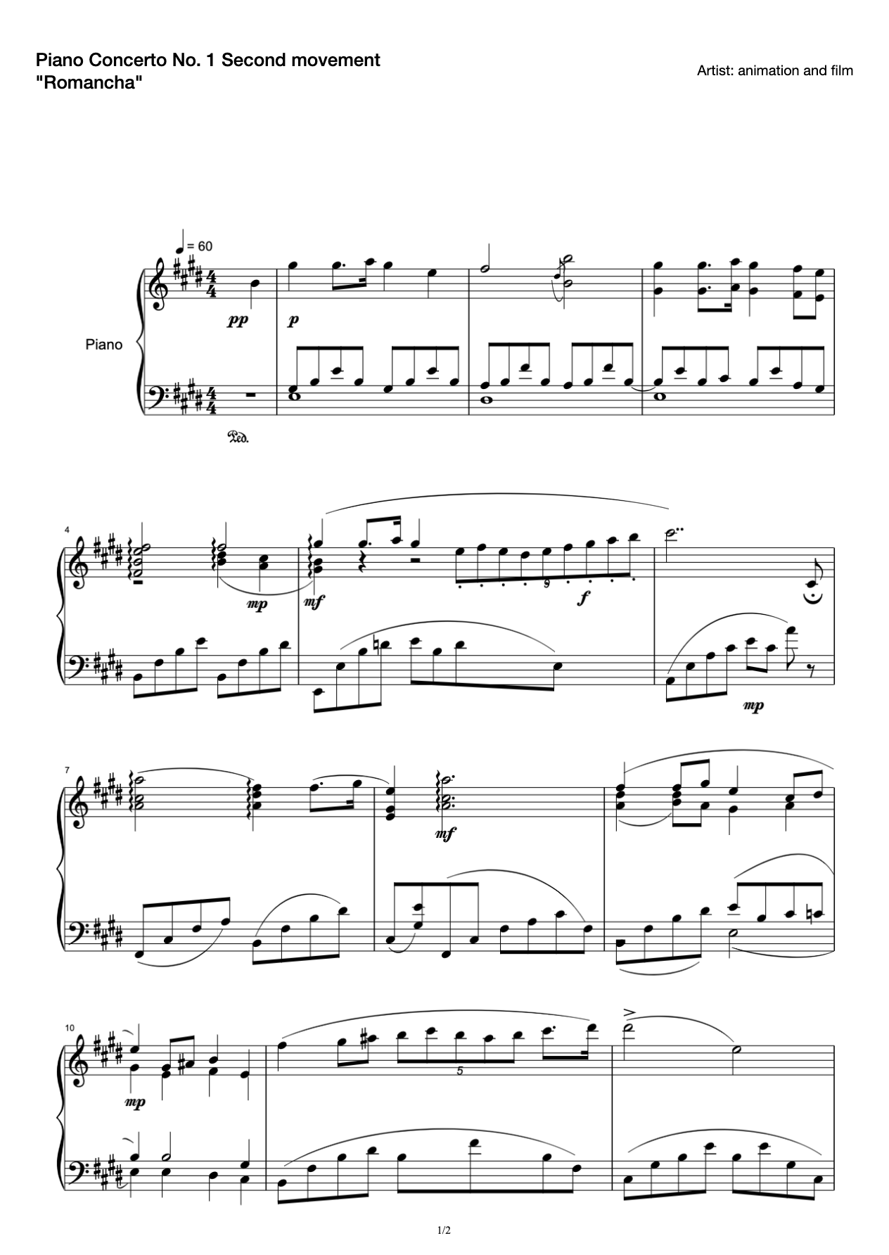 Piano Concerto No. 1 Second movement "Romancha" preview